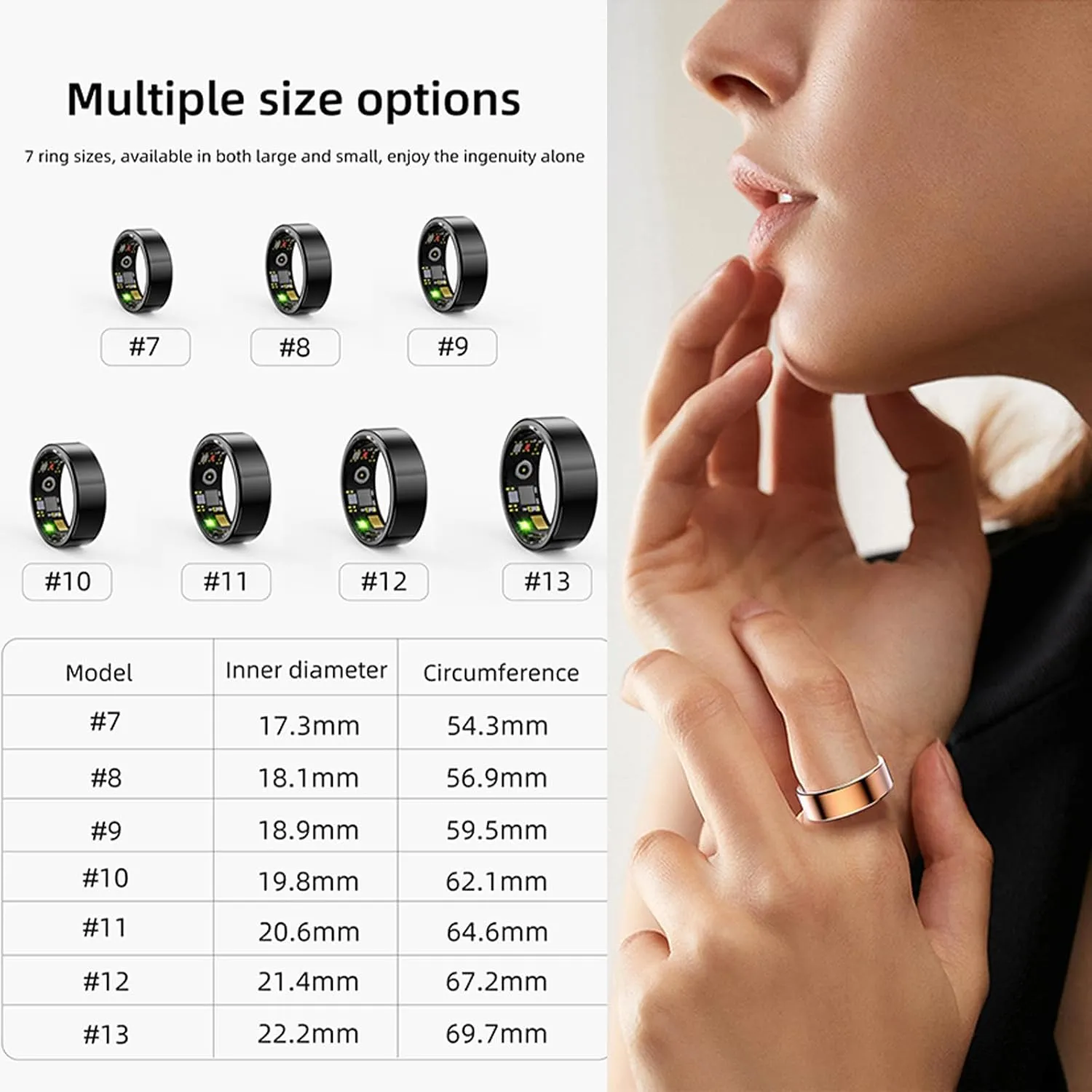 HitTopss Smart Ring, Fitness Tracking Smart Ring with Calories/Heart Rate/Blood Oxygen/Sleep Monitoring, IP68 Waterproof, No APP Subscription, Compatible with iOS/Android (Rose Gold, 8#)