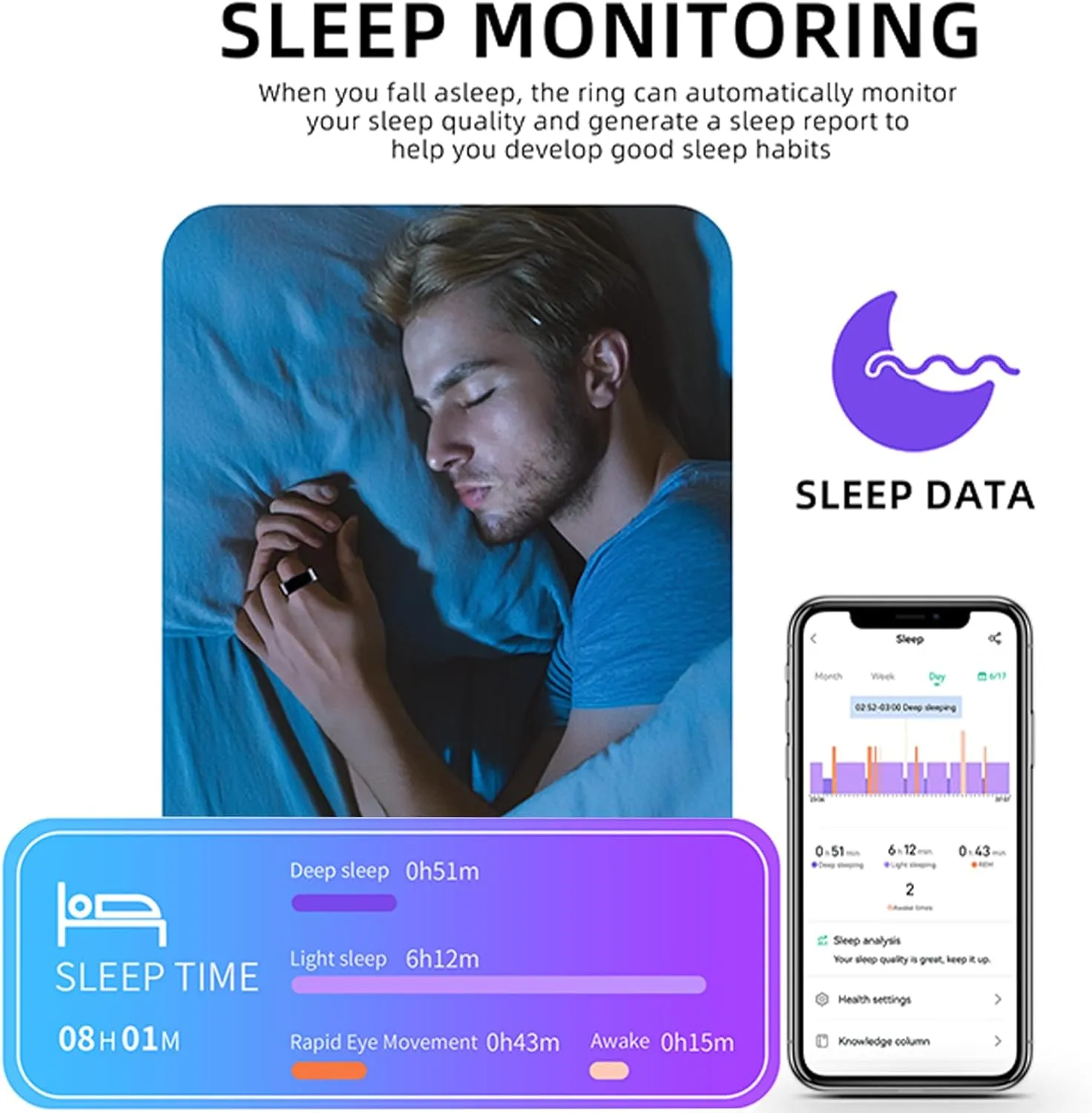 HitTopss Smart Ring, Fitness Tracking Smart Ring with Calories/Heart Rate/Blood Oxygen/Sleep Monitoring, IP68 Waterproof, No APP Subscription (Gold, Size 8)