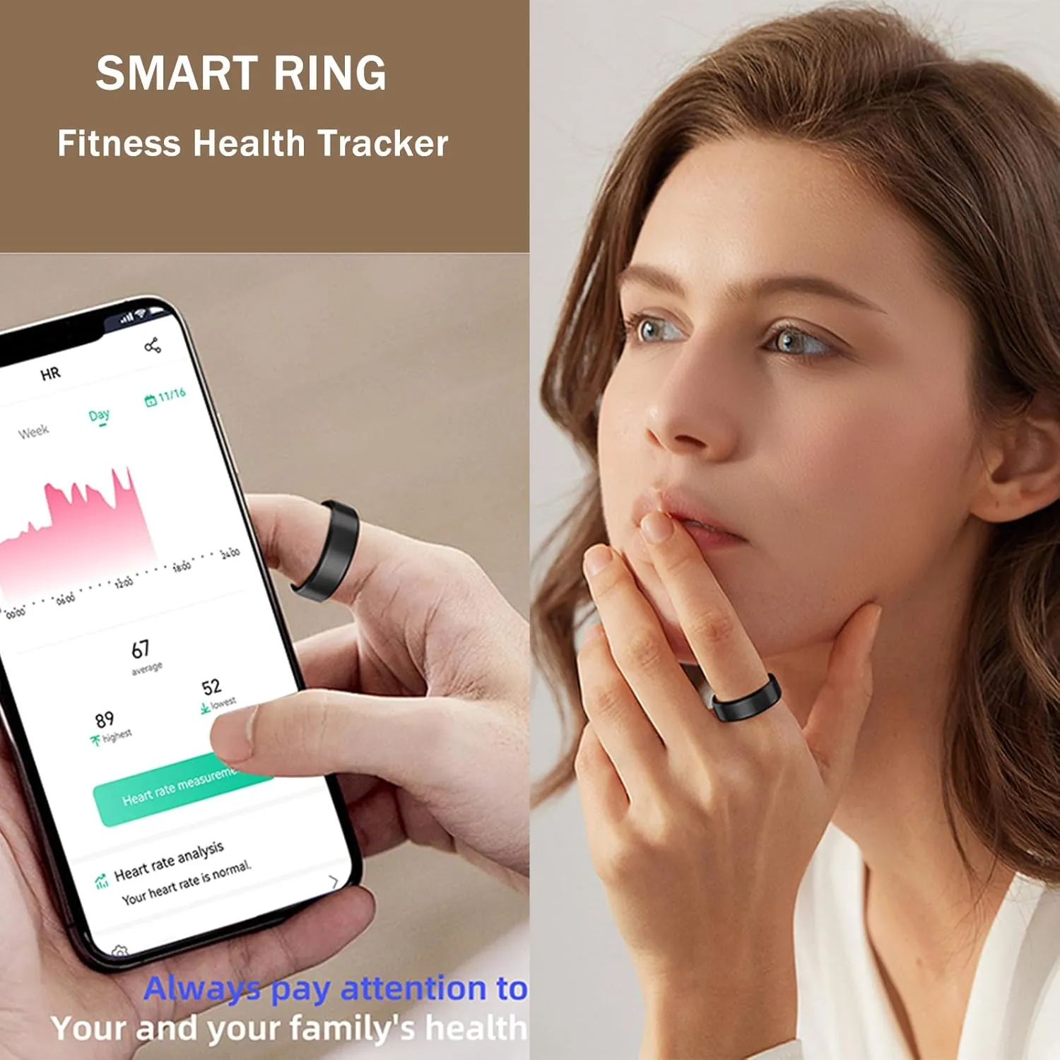HitTopss Smart Ring, Fitness Tracking Smart Ring with Calories/Heart Rate/Blood Oxygen/Sleep Monitoring, IP68 Waterproof, No APP Subscription (Gold, Size 8)