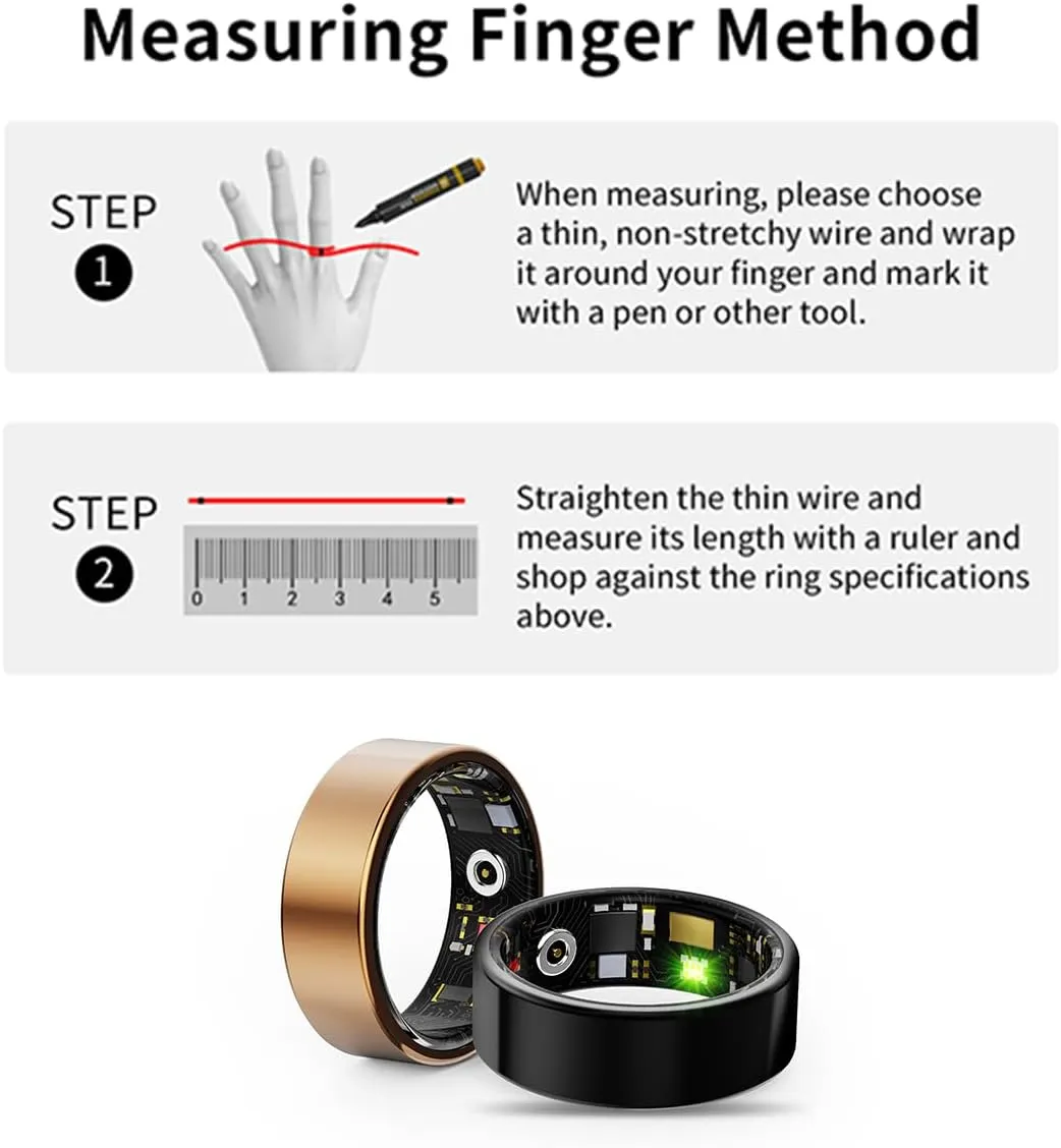 HitTopss Smart Ring, Fitness Tracking Smart Ring with Calories/Heart Rate/Blood Oxygen/Sleep Monitoring, IP68 Waterproof, No APP Subscription (Gold, Size 8)