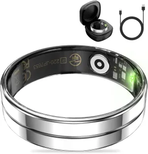 HitTopss Smart Ring, Ultra Thin Fitness Tracking Smart Ring with Calories/Heart Rate/Blood Oxygen/Sleep Monitoring, 5ATM Waterproof, No APP Subscription (Silver,Ultra Thin-8#)