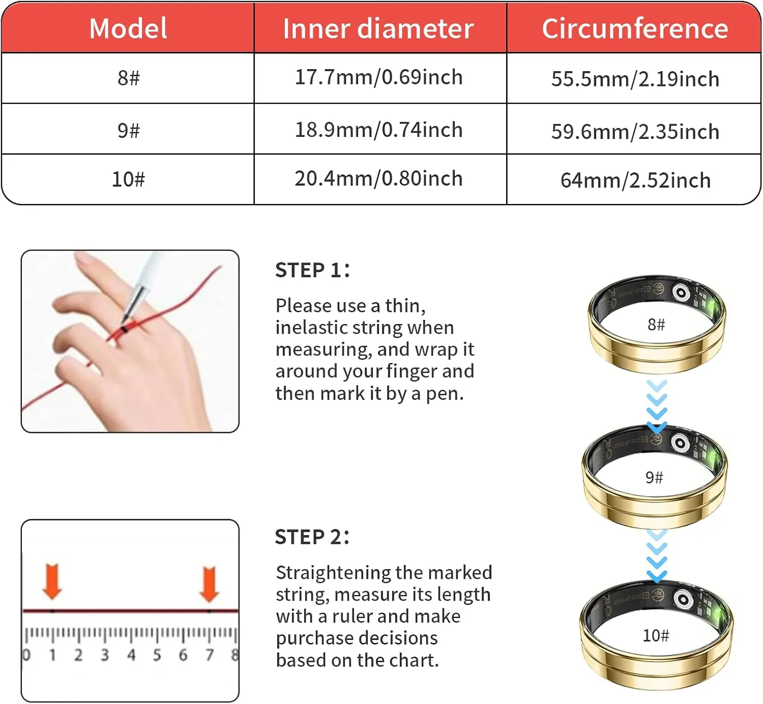 HitTopss Smart Ring, Ultra Thin Fitness Tracking Smart Ring with Calories/Heart Rate/Blood Oxygen/Sleep Monitoring, 5ATM Waterproof, No APP Subscription (Silver,Ultra Thin-8#)