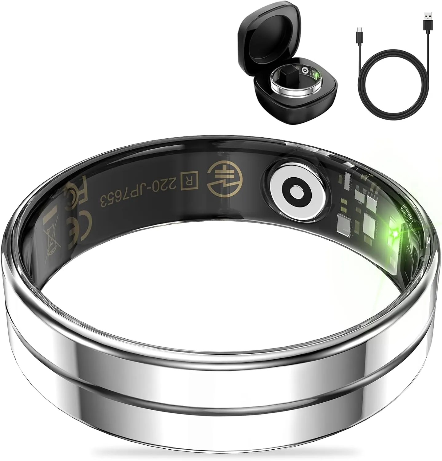 HitTopss Smart Ring, Ultra Thin Fitness Tracking Smart Ring with Calories/Heart Rate/Blood Oxygen/Sleep Monitoring, 5ATM Waterproof, No APP Subscription (Silver,Ultra Thin-8#)
