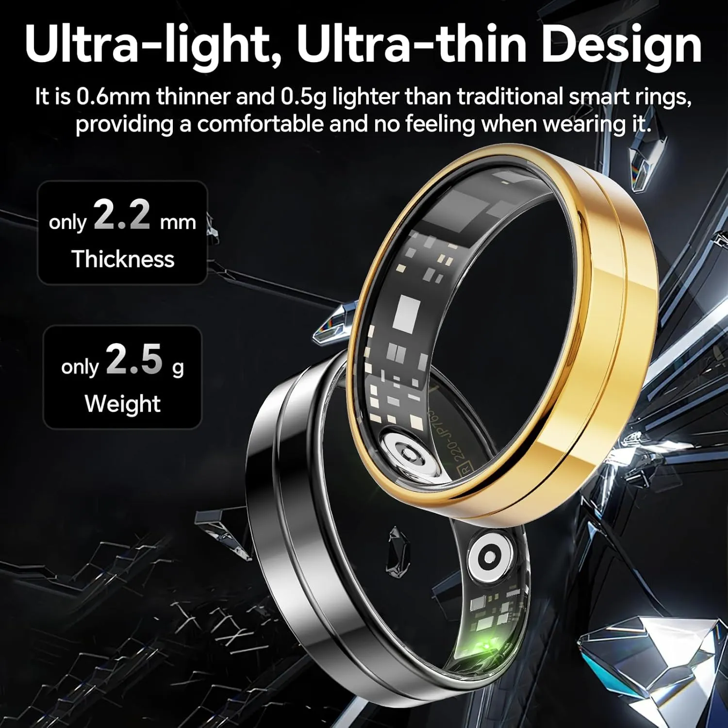 Hwagol Smart Ring, Fitness Tracker Smart Ring with Calories/Heart Rate/Blood Oxygen/Sleep Monitoring, Long Lasting Battery Smart Rings Android & iOS Compatible(Gold,11#)