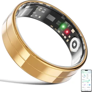 Hwagol Smart Ring, Fitness Tracker Smart Ring with Calories/Heart Rate/Blood Oxygen/Sleep Monitoring, Long Lasting Battery Smart Rings Android & iOS Compatible(Gold,11#)