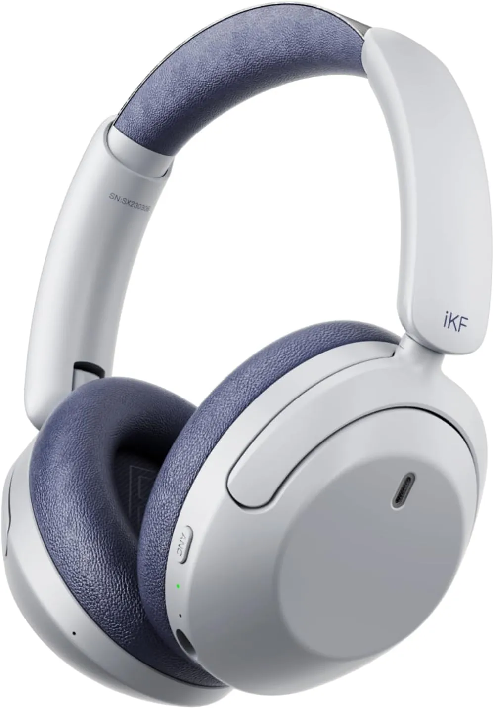 iKF T3 Wireless Bluetooth Over-Ear Headphones, 43dB Active Noise Cancelling, HiFi Sound with 3 EQ Modes, 125H Playback, Ambient Sound Mode, USB Wired Audio, Foldable Comfortable Design (Grayblue)