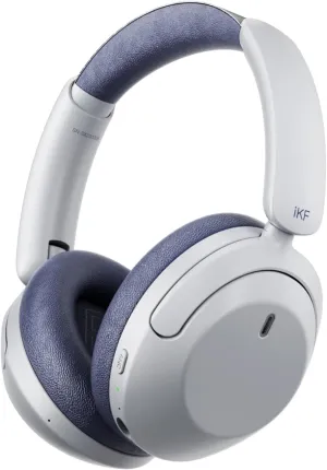 iKF T3 Wireless Bluetooth Over-Ear Headphones, 43dB Active Noise Cancelling, HiFi Sound with 3 EQ Modes, 125H Playback, Ambient Sound Mode, USB Wired Audio, Foldable Comfortable Design (Grayblue)