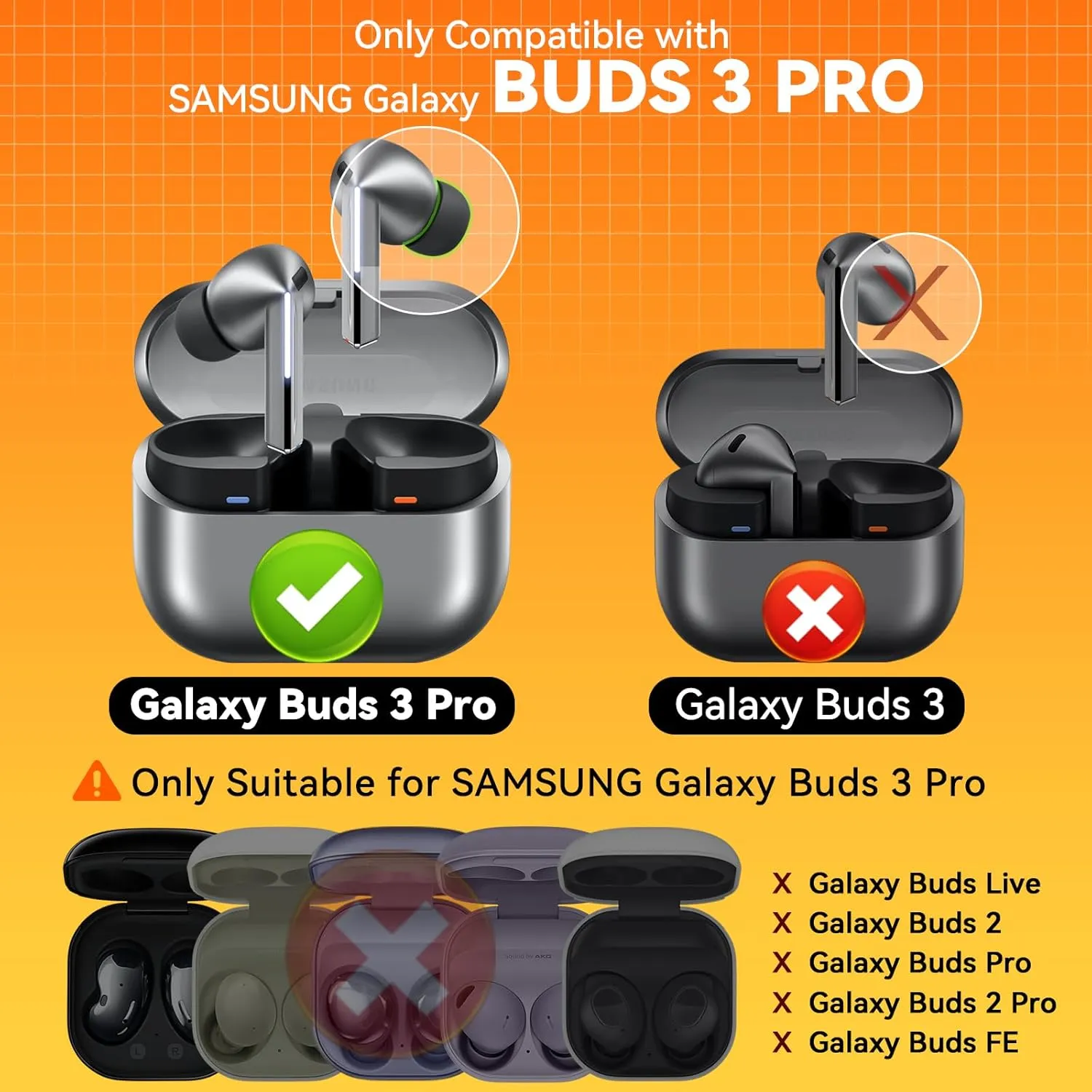 Inesore Compatible with Samsung Galaxy Buds 3 Pro Replacement Ear Tips with Portable Storage Box & Cleaner Pen Noise Reduction Holewith,Silicone Ear Tips for Galaxy Buds 3 Pro 2024 (SML)