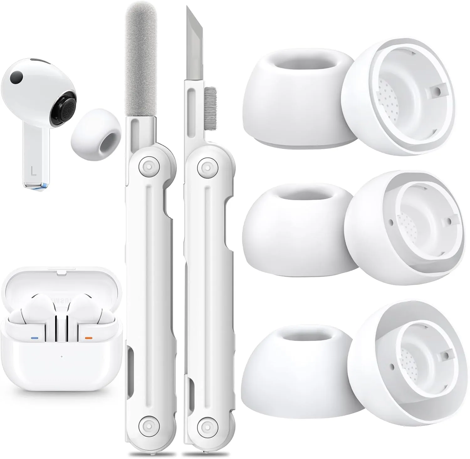 Inesore Compatible with Samsung Galaxy Buds 3 Pro Replacement Ear Tips with Portable Storage Box & Cleaner Pen Noise Reduction Holewith,Silicone Ear Tips for Galaxy Buds 3 Pro 2024 (SML)