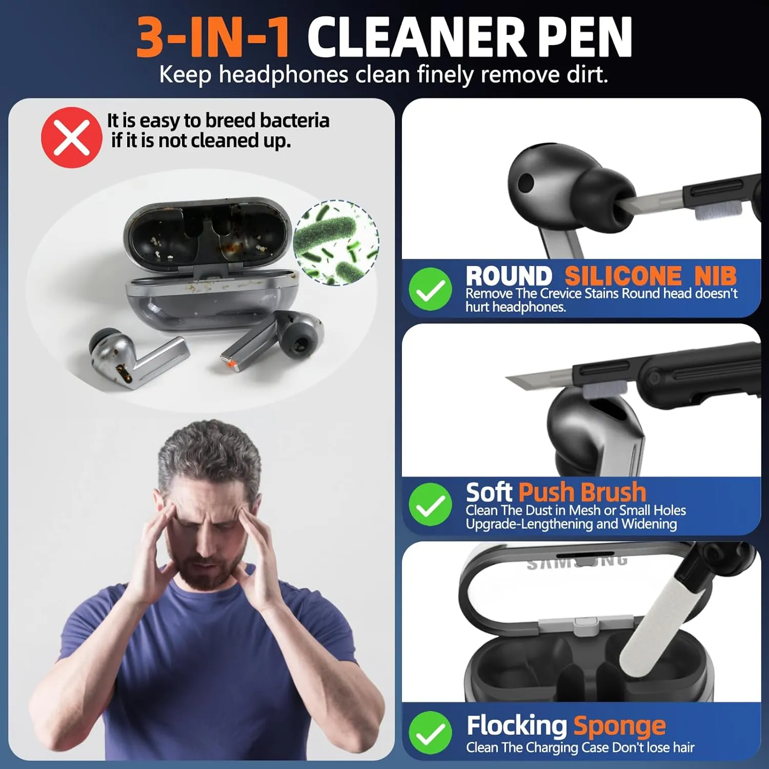 Inesore Compatible with Samsung Galaxy Buds 3 Pro Replacement Ear Tips with Portable Storage Box & Cleaner Pen Noise Reduction Holewith,Silicone Ear Tips for Galaxy Buds 3 Pro 2024 (SML)