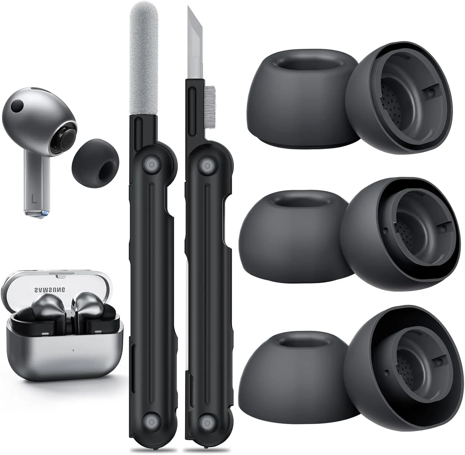 Inesore Compatible with Samsung Galaxy Buds 3 Pro Replacement Ear Tips with Portable Storage Box & Cleaner Pen Noise Reduction Holewith,Silicone Ear Tips for Galaxy Buds 3 Pro 2024 (SML)
