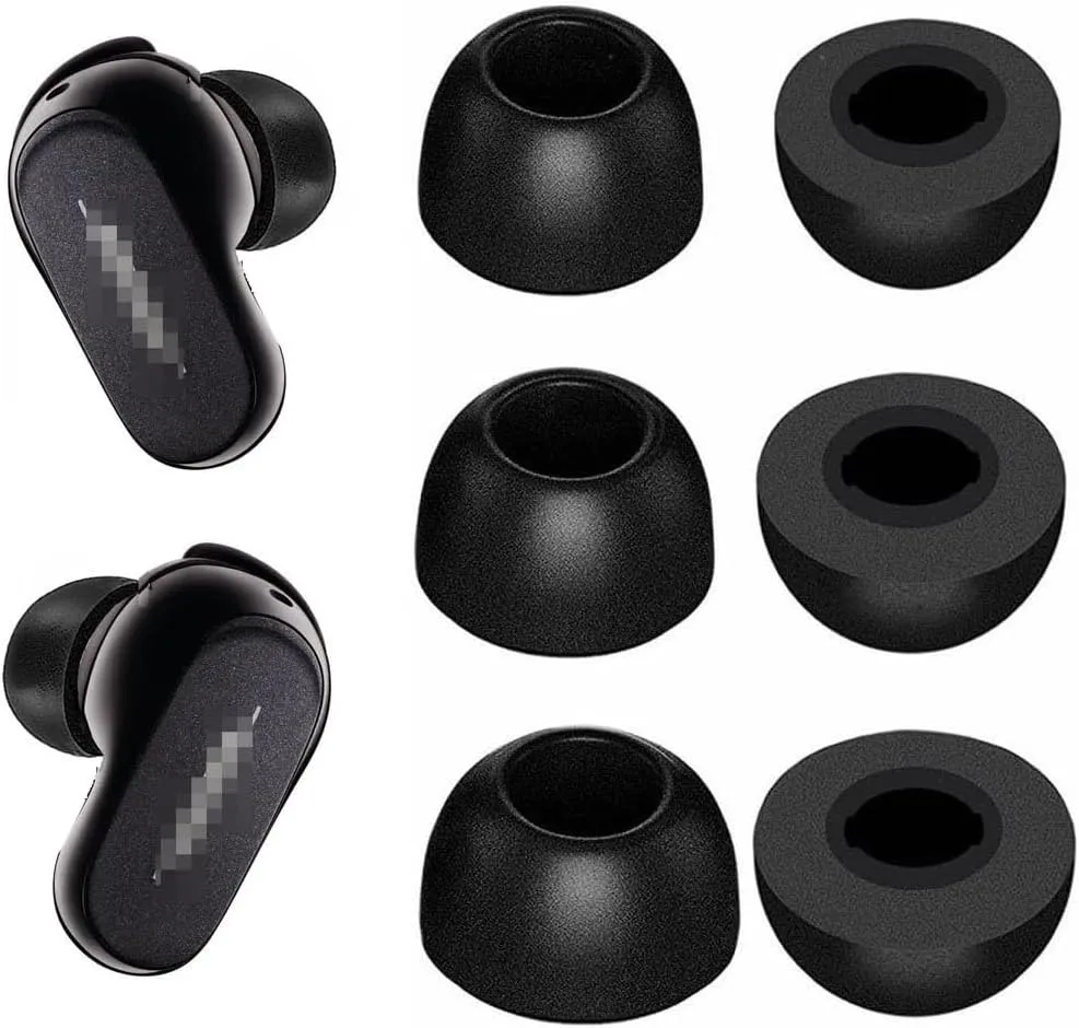 JNSA Memory Foam Ear Tips Noise Canceling Foam Ear Tip Compatible with Bose QuietComfort Earbuds II Headphones,No Silicone Eartips Pain, Fit in Charging Case, 3 Pairs (S/M/L, Black) 214qc2b3