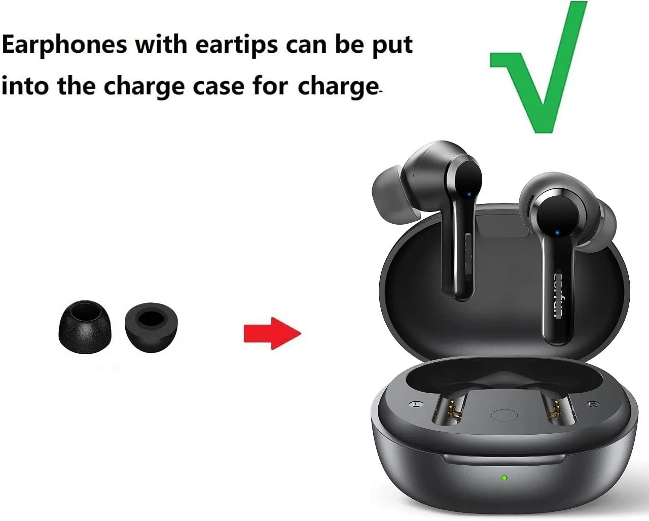 JNSA Memory Foam Ear Tips Noise Canceling Foam Ear Tip Compatible with EarFun Air Pro 3 / Air Pro 2 / EarFun Air, No Silicone Eartips Pain, Fit in Charging Case, 3 Pairs (S/M/L, Black) 214efb3