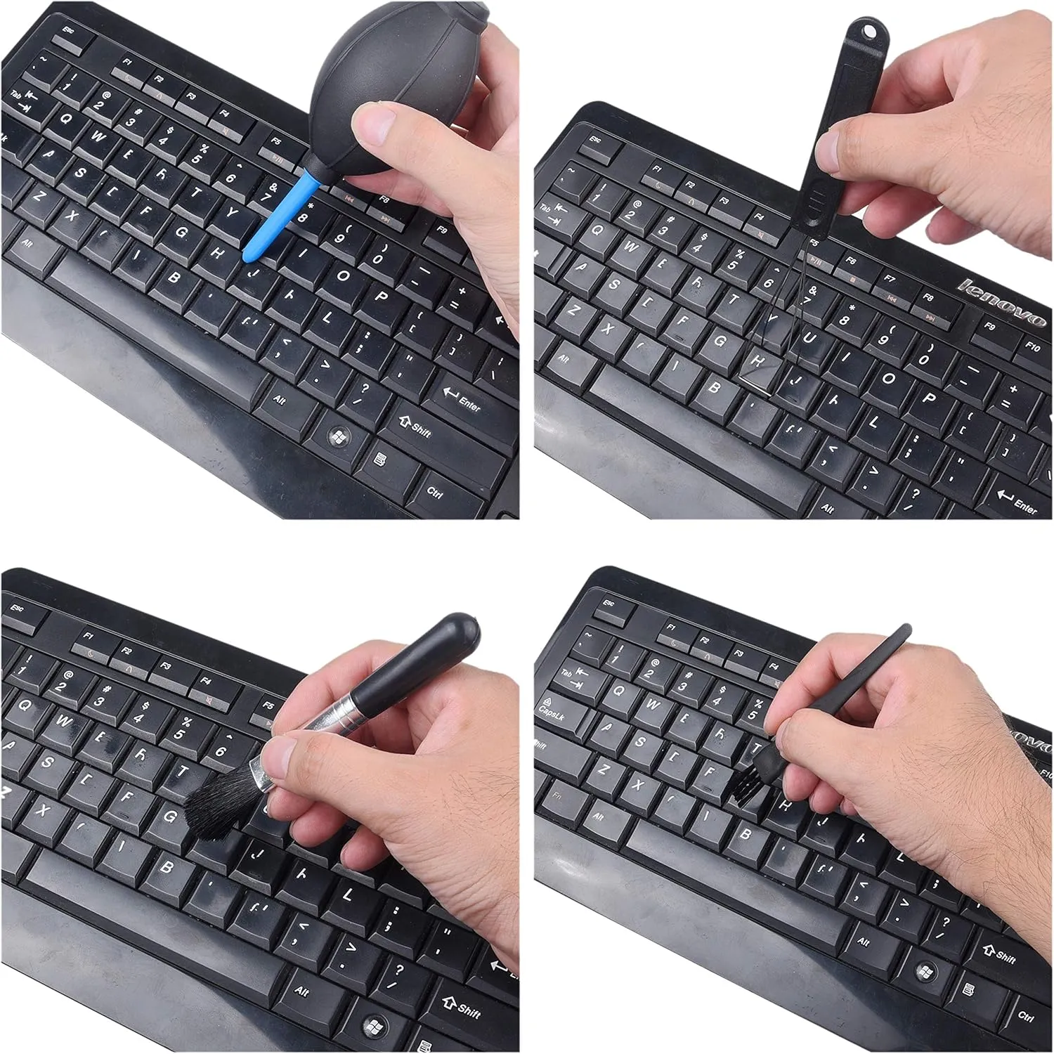 Keyboard Cleaning Kit - 1x Mini Brush, 1x Cleaning Brush, 1x Keyboard Cap Remover, 1x Air Blower and 1x Cleaning Cloth - Also for Laptops, Camera Lenses, Glasses - Home and Office