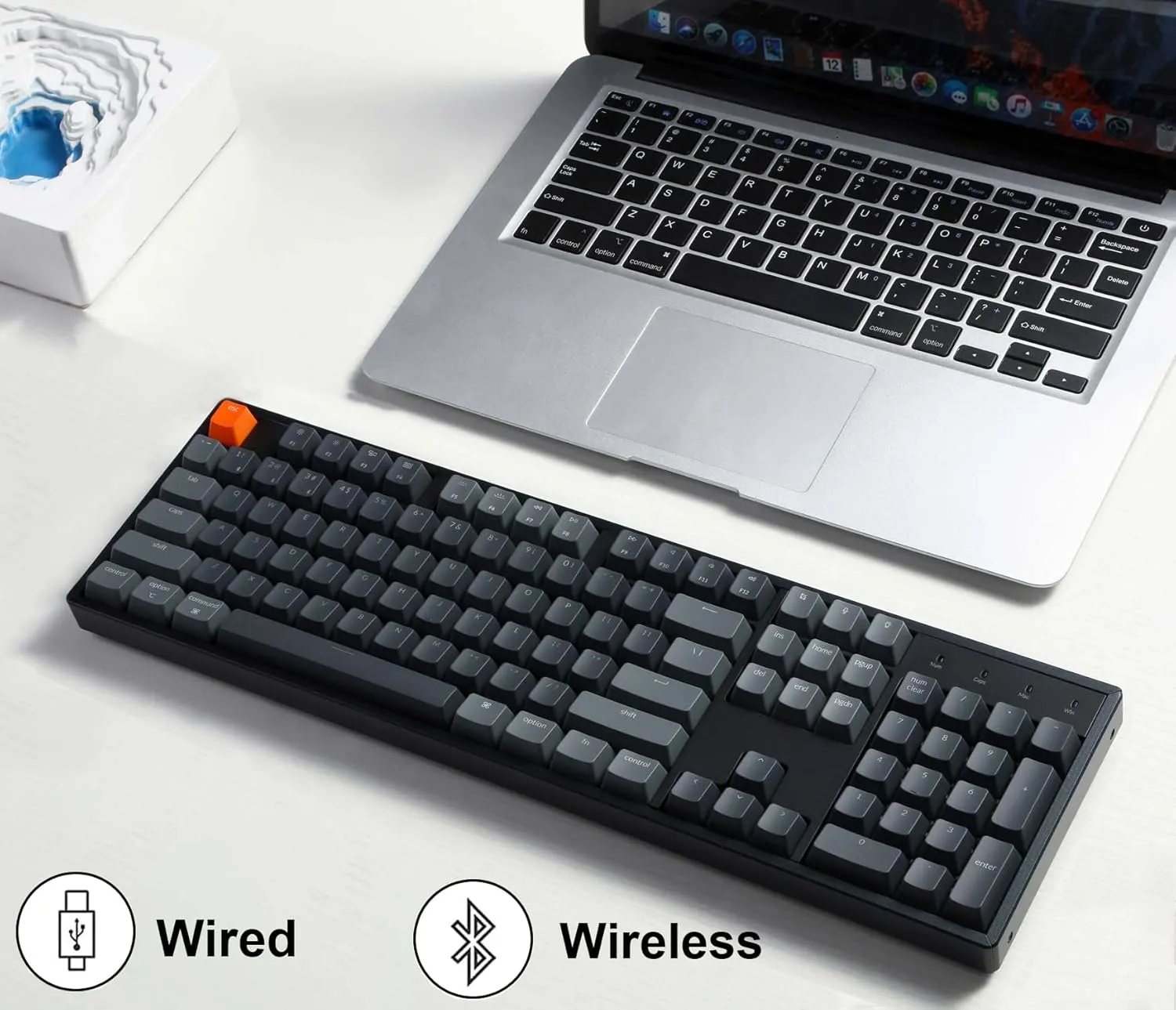 Keychron K10 Full Size Wireless Gaming Mechanical Keyboard, 104 Keys RGB LED Backlight N-Key Rollover with Gateron G Pro Red Switch, Bluetooth/USB-C Wired Aluminum Frame Keyboard for Mac/Windows
