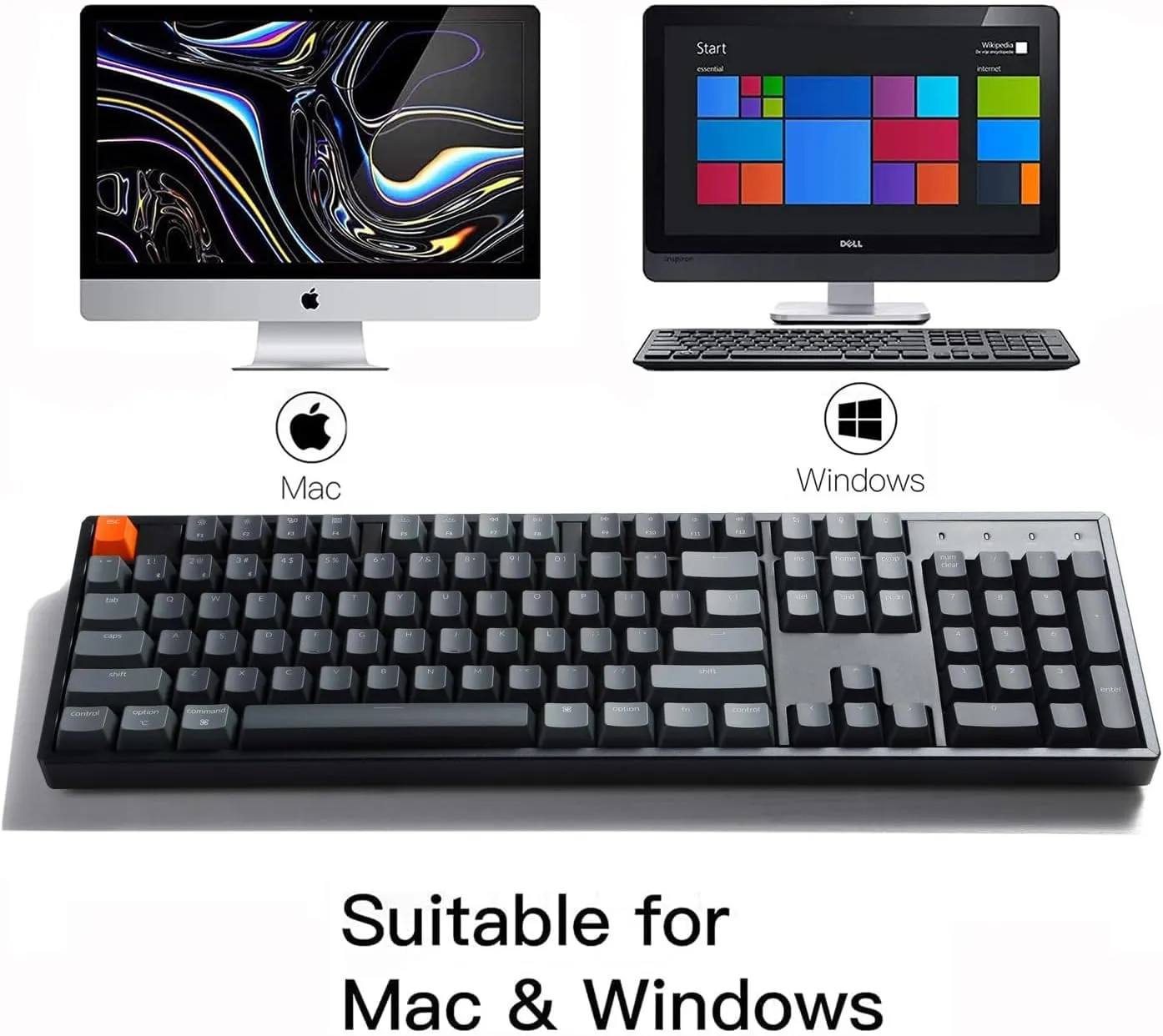 Keychron K10 Full Size Wireless Gaming Mechanical Keyboard, 104 Keys RGB LED Backlight N-Key Rollover with Gateron G Pro Red Switch, Bluetooth/USB-C Wired Aluminum Frame Keyboard for Mac/Windows