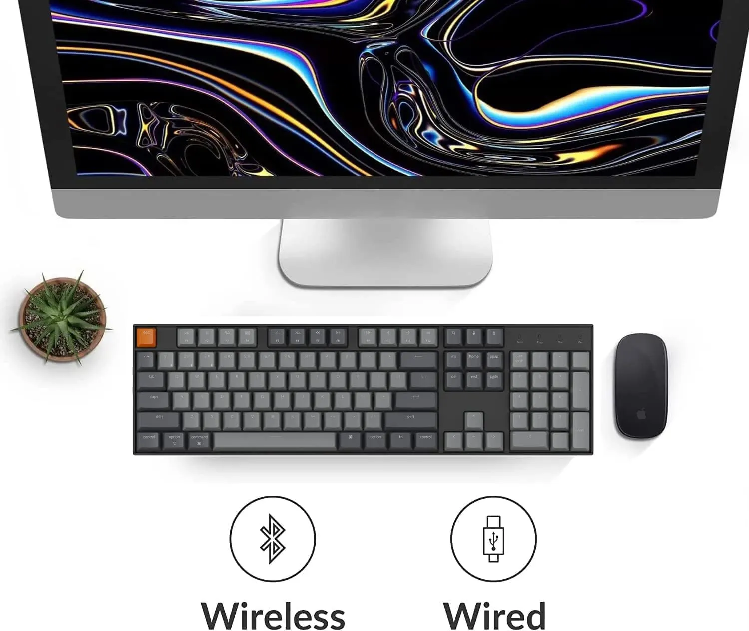 Keychron K10 Wireless Mechanical Gaming Keyboard, 104 Keys Full Size Gateron G Pro Brown Switch, White LED Backlight Rechargeable USB-C Wired Bluetooth Professional Office Keyboard for Mac/Windows