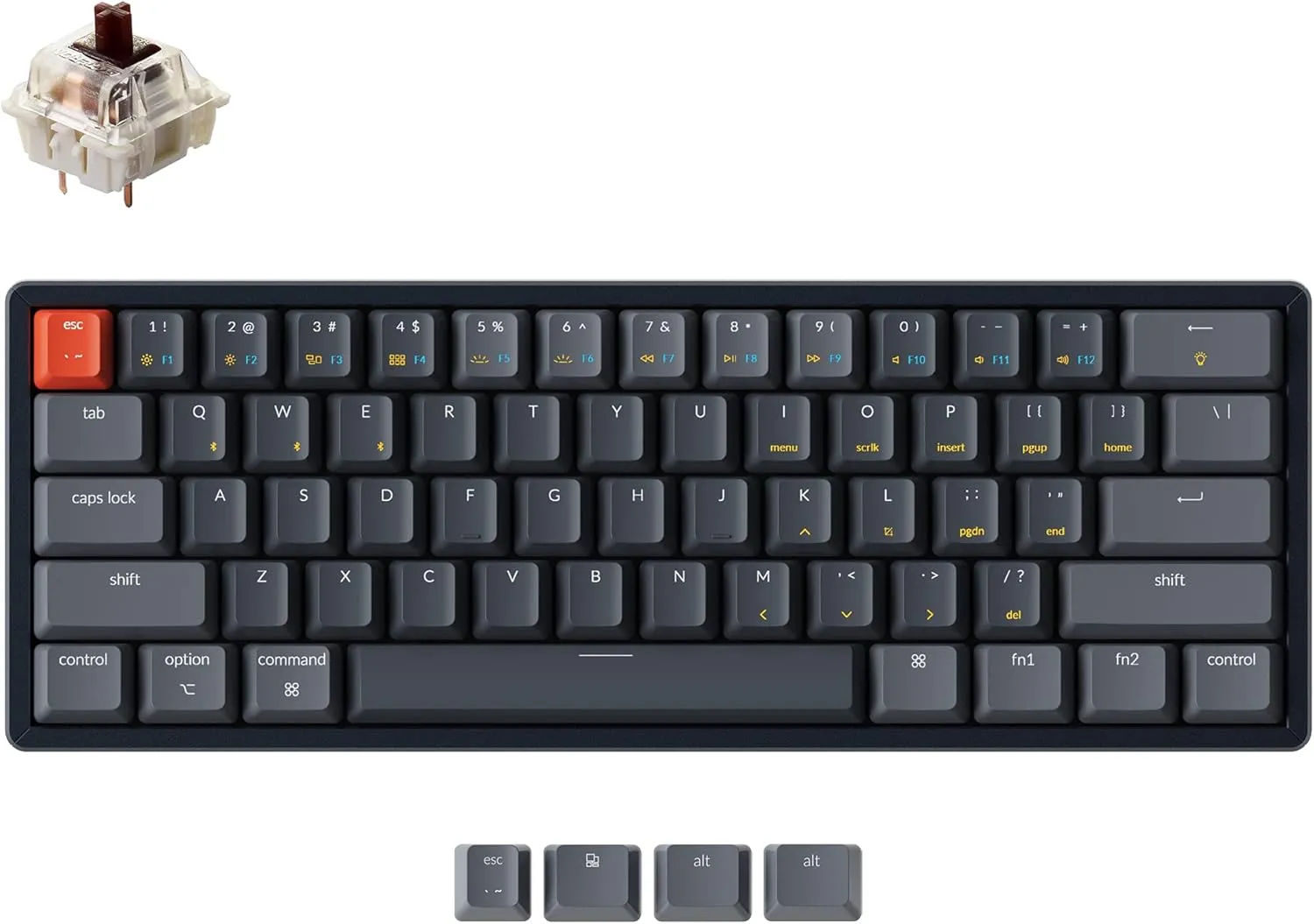 Keychron K12 60% Layout RGB Hot-Swappable Bluetooth Wireless/USB Wired Mechanical Keyboard with Gateron G Pro Brown Switch Aluminum Frame, Compact 61-Key Computer Keyboard Compatible with Mac Windows
