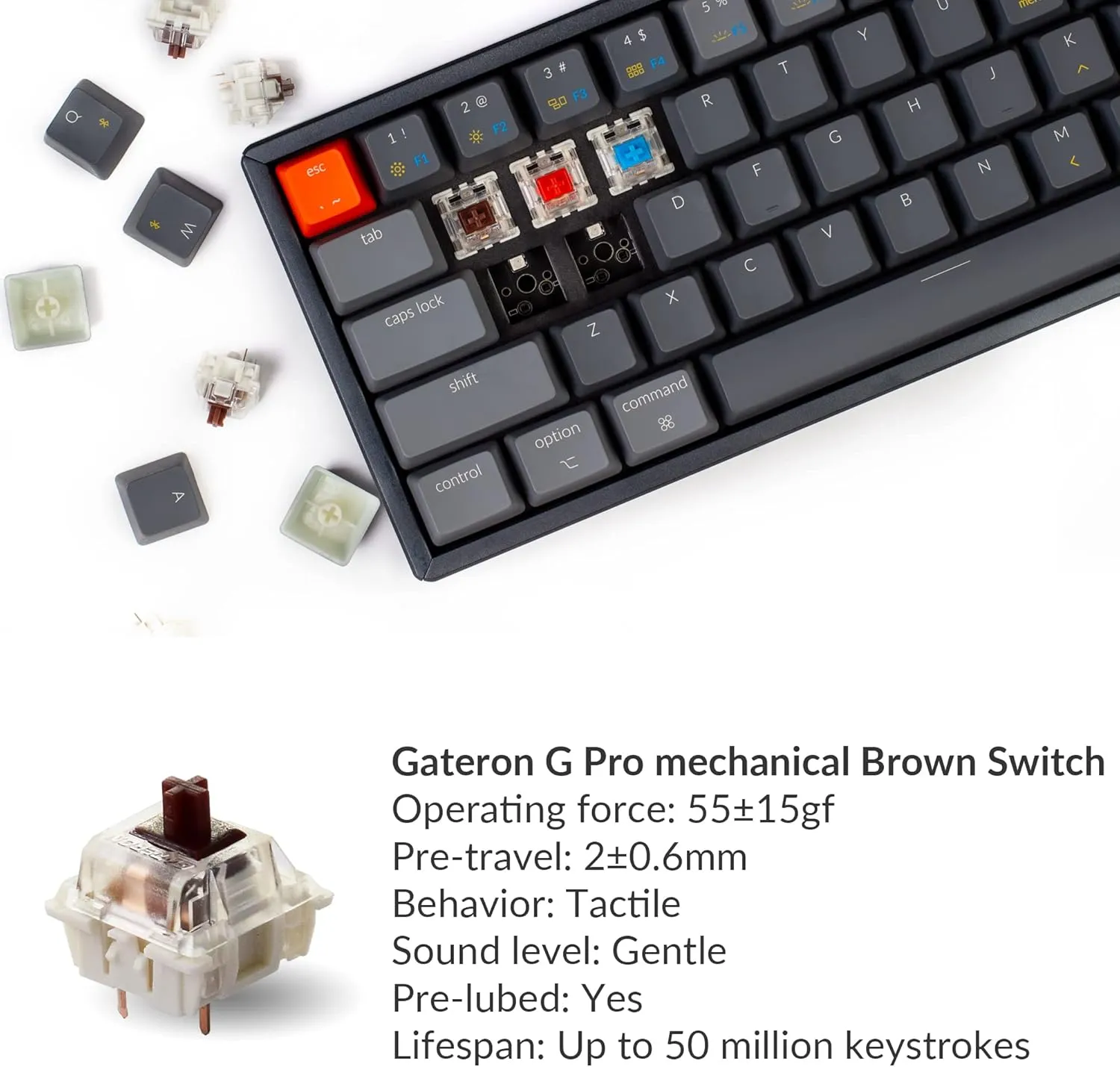 Keychron K12 60% Layout RGB Hot-Swappable Bluetooth Wireless/USB Wired Mechanical Keyboard with Gateron G Pro Brown Switch Aluminum Frame, Compact 61-Key Computer Keyboard Compatible with Mac Windows