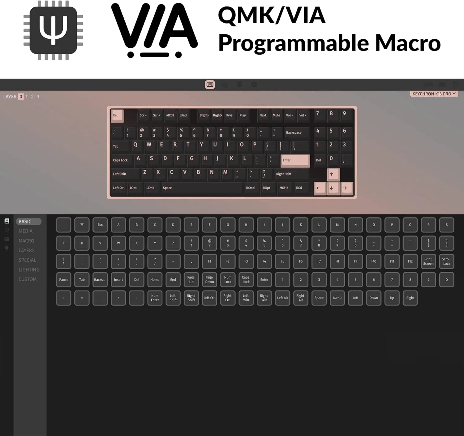 Keychron K13 Pro QMK/VIA Wireless Mechanical Keyboard TKL Layout with Numpad Custom Programmable Macro RGB Backlit Ultra-Slim with Low-Profile Gateron Brown Switch Compatible with Mac Windows Linux
