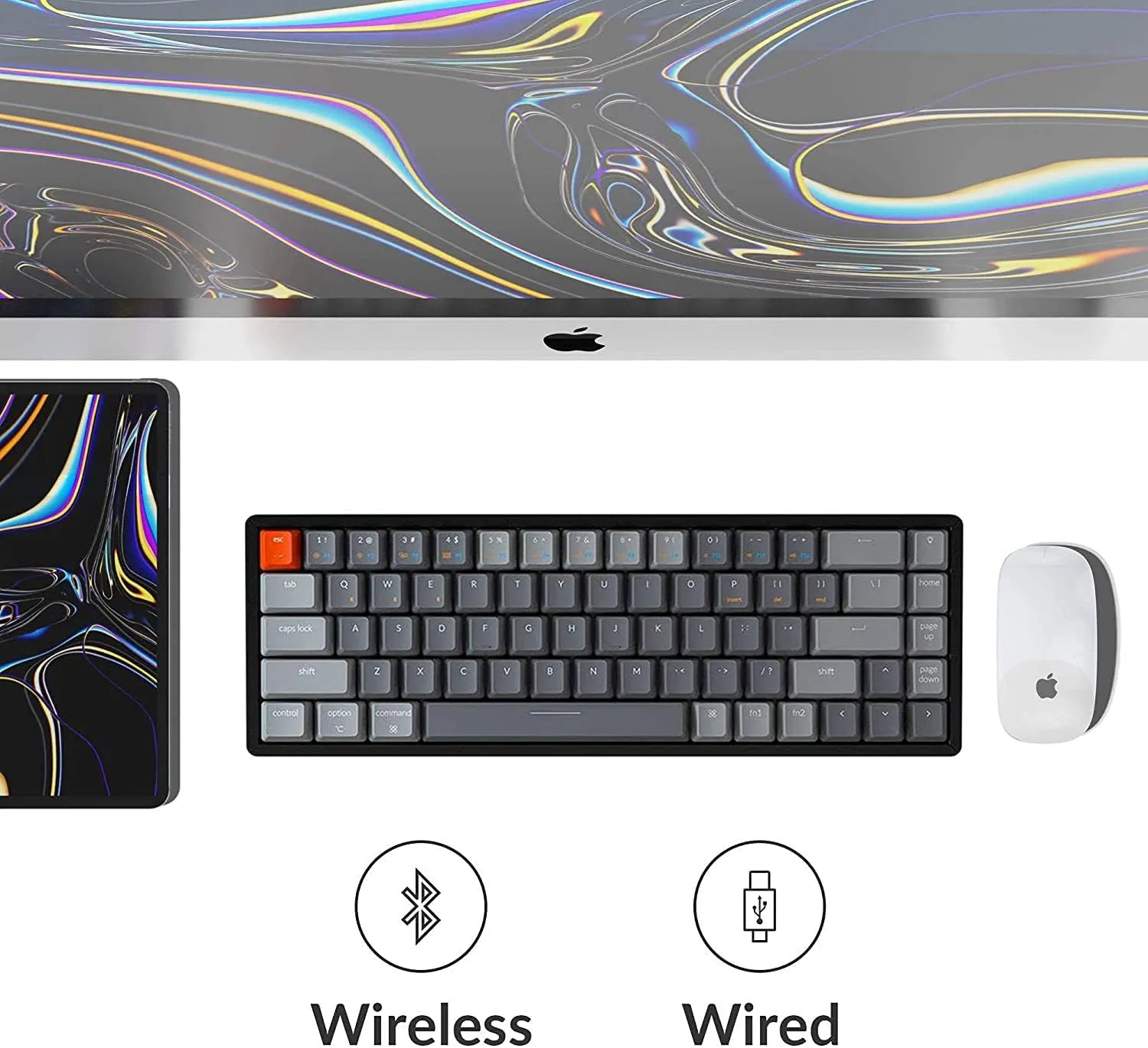 Keychron K6 68-Keys Compact Keyboard, Wireless Bluetooth/Wired Mechanical Keyboard with RGB Led Backlit Aluminum Frame Compatible with Mac Windows, Gateron Brown Switch