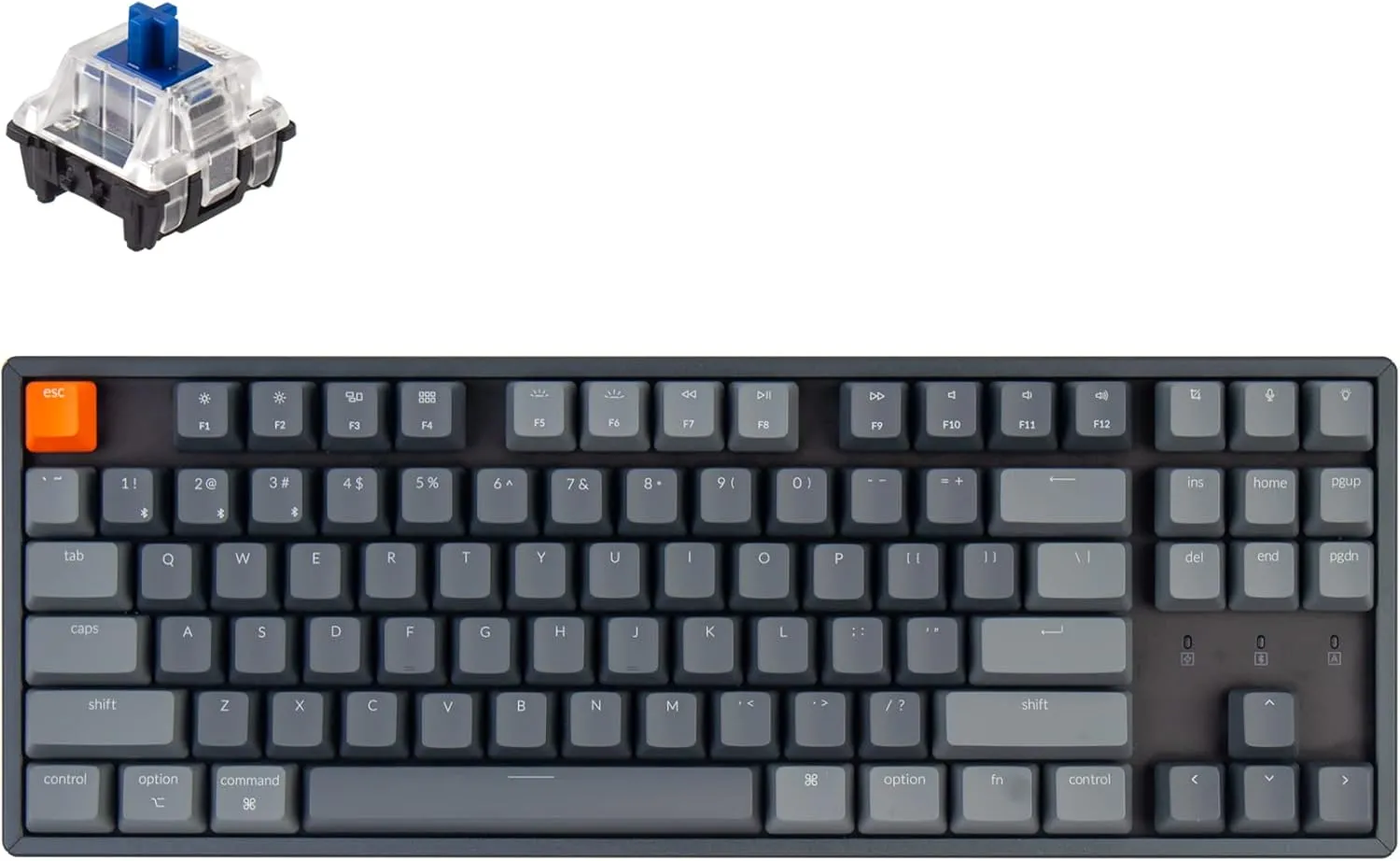 Keychron K8 Tenkeyless Layout RGB Hot-swappable Bluetooth Wireless Mechanical Keyboard with Gateron Optical Blue Switch, Multitasking, Type-C Wired Computer Keyboard for Mac Windows, Aluminum Frame
