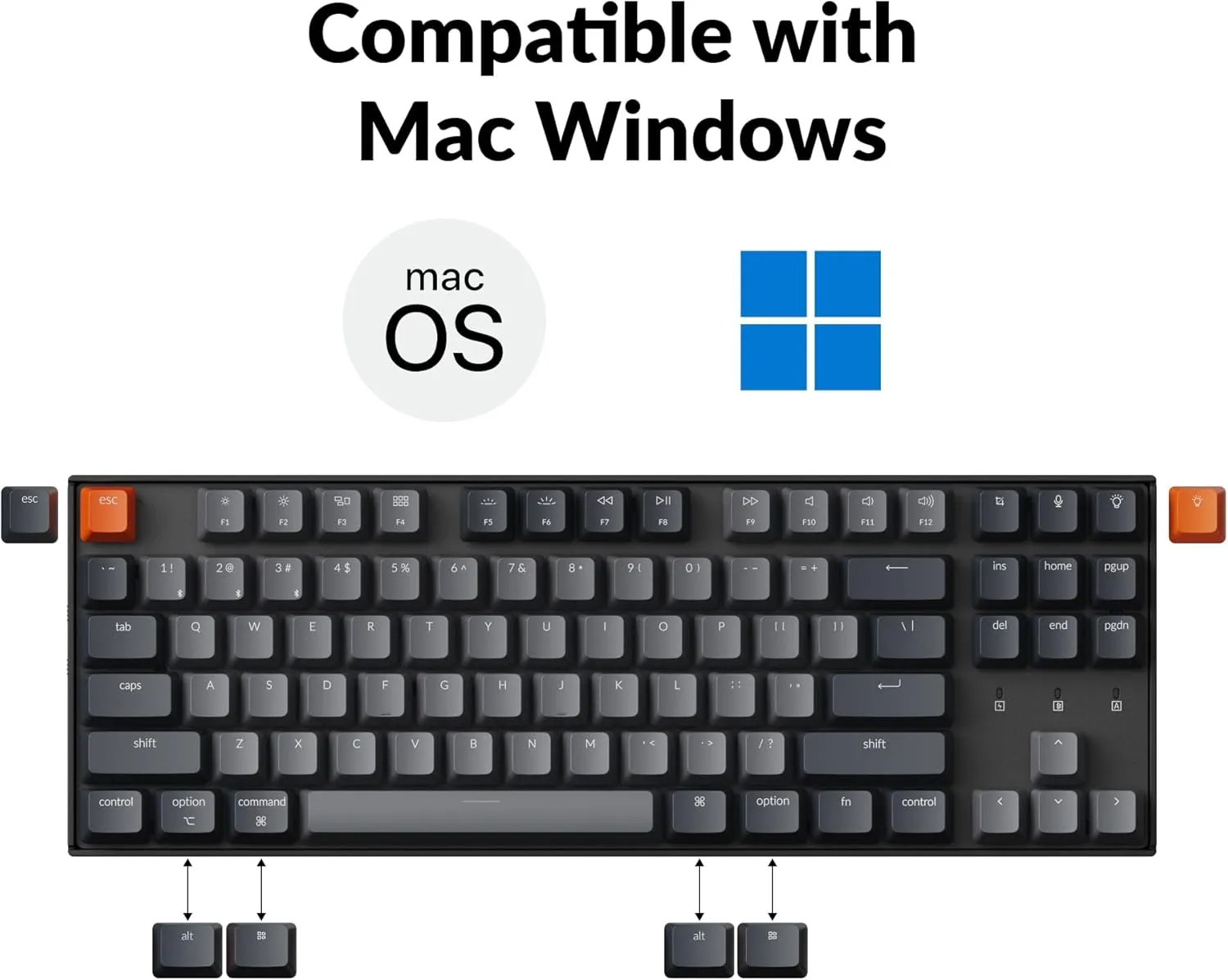 Keychron K8 Tenkeyless Wireless Mechanical Keyboard for Mac, White Backlight, Bluetooth, Multitasking, Type-C Wired Gaming Keyboard for Windows with Gateron G Pro Brown Switch