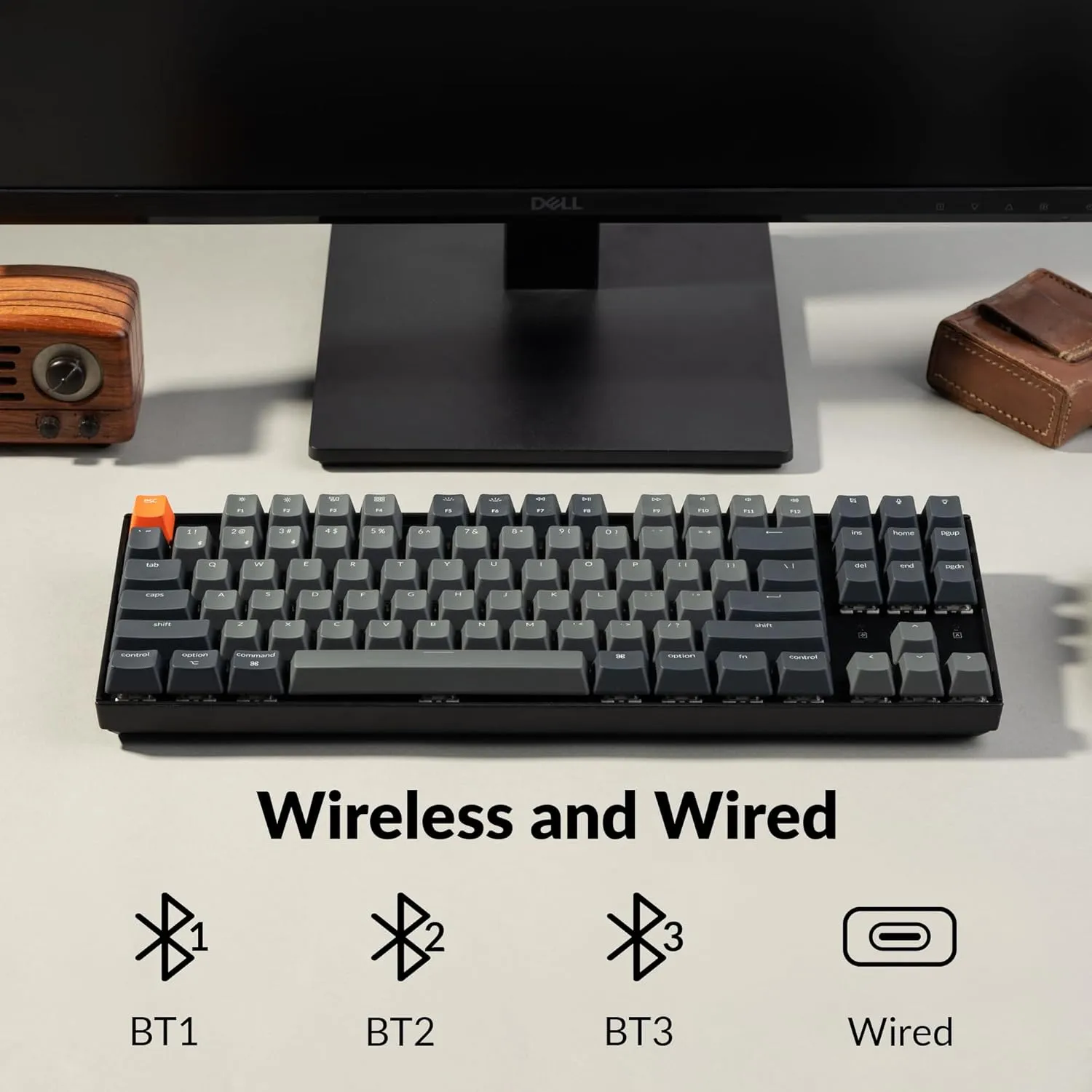 Keychron K8 Tenkeyless Wireless Mechanical Keyboard for Mac, White Backlight, Bluetooth, Multitasking, Type-C Wired Gaming Keyboard for Windows with Gateron G Pro Brown Switch