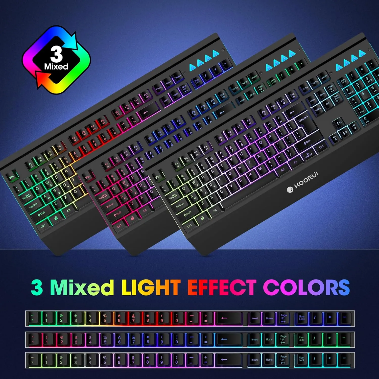 KOORUI Wired 104 Keys Gaming Keyboard and Mouse Combo,Rainbow Backlit Quiet Computer Keyboard, Light Up Keyboard with All-Metal Panels & 3200 DPI Mouse for Window PC Gamers-Black