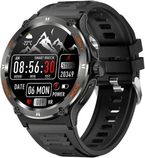 KT76 Outdoor Sport Smart Watch 1.53-inch HD Touch Screen 3ATM Waterproof Multifunction Smartwatch Ultra Powerful Flashlight Compass Heart & Health Monitoring Voice Assistant (Black)
