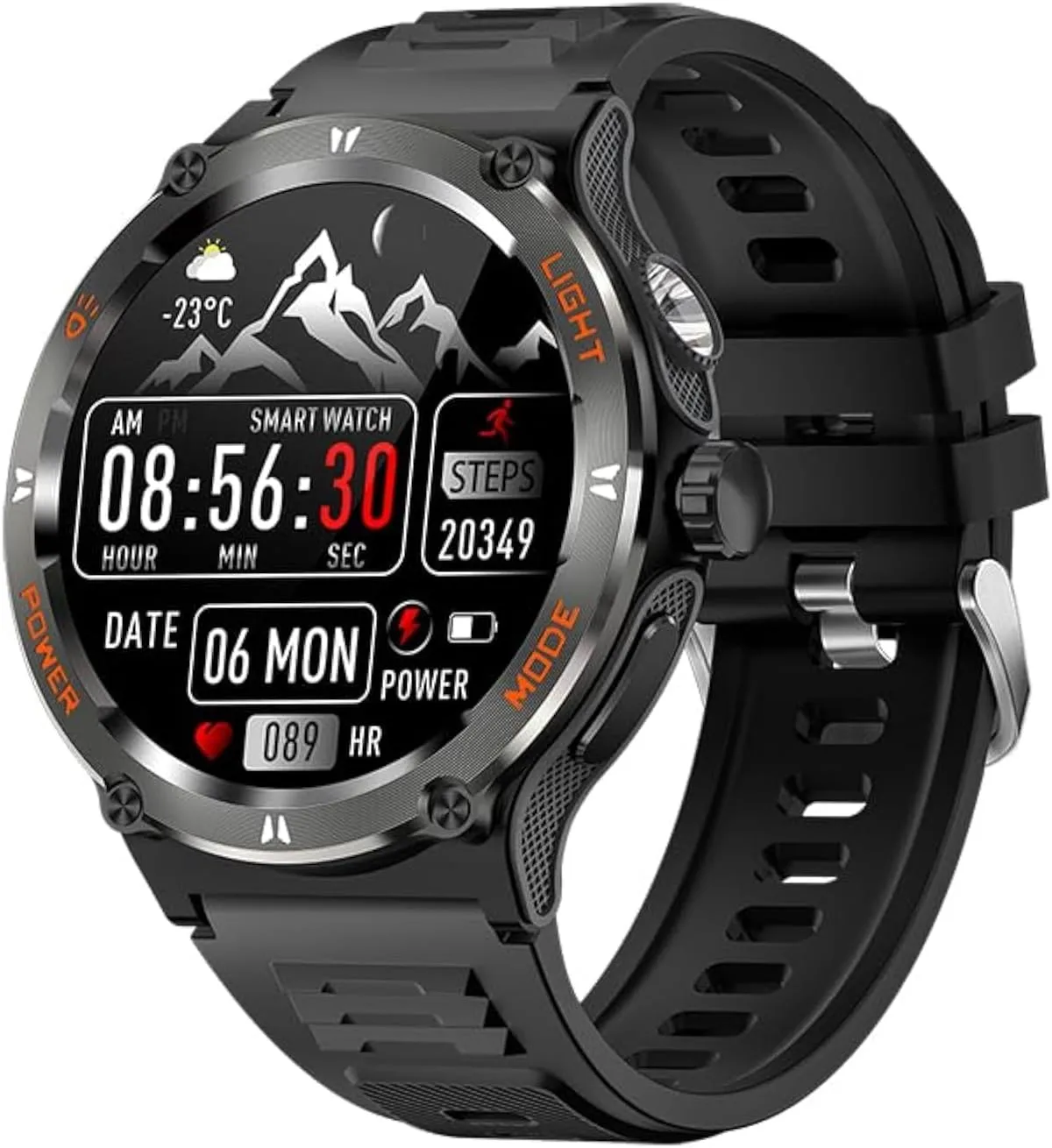 KT76 Outdoor Sport Smart Watch 1.53-inch HD Touch Screen 3ATM Waterproof Multifunction Smartwatch Ultra Powerful Flashlight Compass Heart & Health Monitoring Voice Assistant (Black)