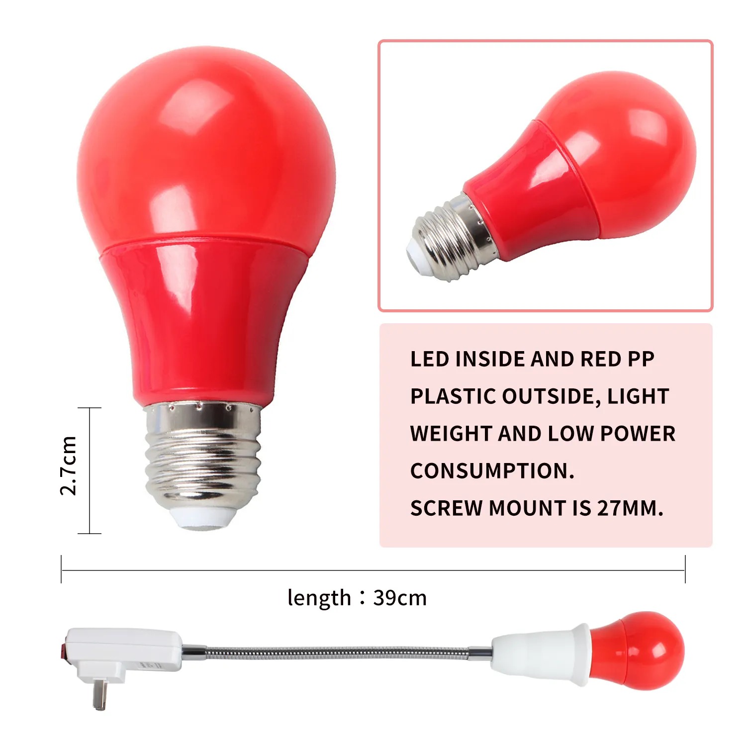 LED Darkroom Safelight Bulb  E27 Plug for Film Developing