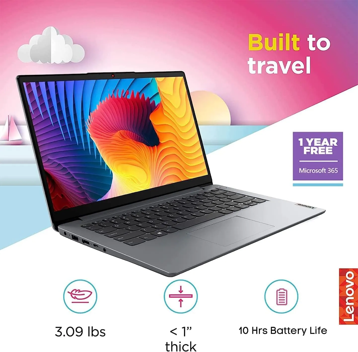 Lenovo 2022 Ideapad 1i 14" HD Laptop, Intel Celeron N4020 Processor, 4GB RAM, 64GB eMMC Flash Memory, Intel HD Graphics 500, 720P HD Webcam, Grey, Wind 11, 128GB Snowbell USB Card (Renewed)