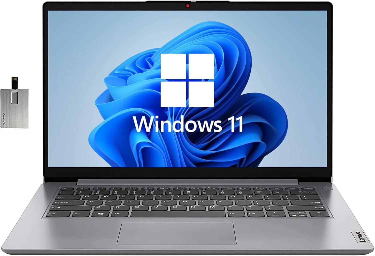Lenovo 2022 Ideapad 1i 14" HD Laptop, Intel Celeron N4020 Processor, 4GB RAM, 64GB eMMC Flash Memory, Intel HD Graphics 500, 720P HD Webcam, Grey, Wind 11, 128GB Snowbell USB Card (Renewed)