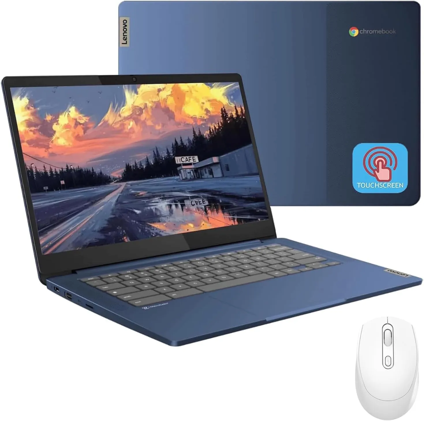 Lenovo Slim-3 Chromebook Laptop Computer - 14" FHD Touchscreen Slim Thin Light Notebook, 8-Core MediaTek 520 CPU, 4GB RAM, 64GB eMMC, 256GB SD Card, 13.5H Long Battery, Wi-Fi 6, Chrome OS   Mousepad