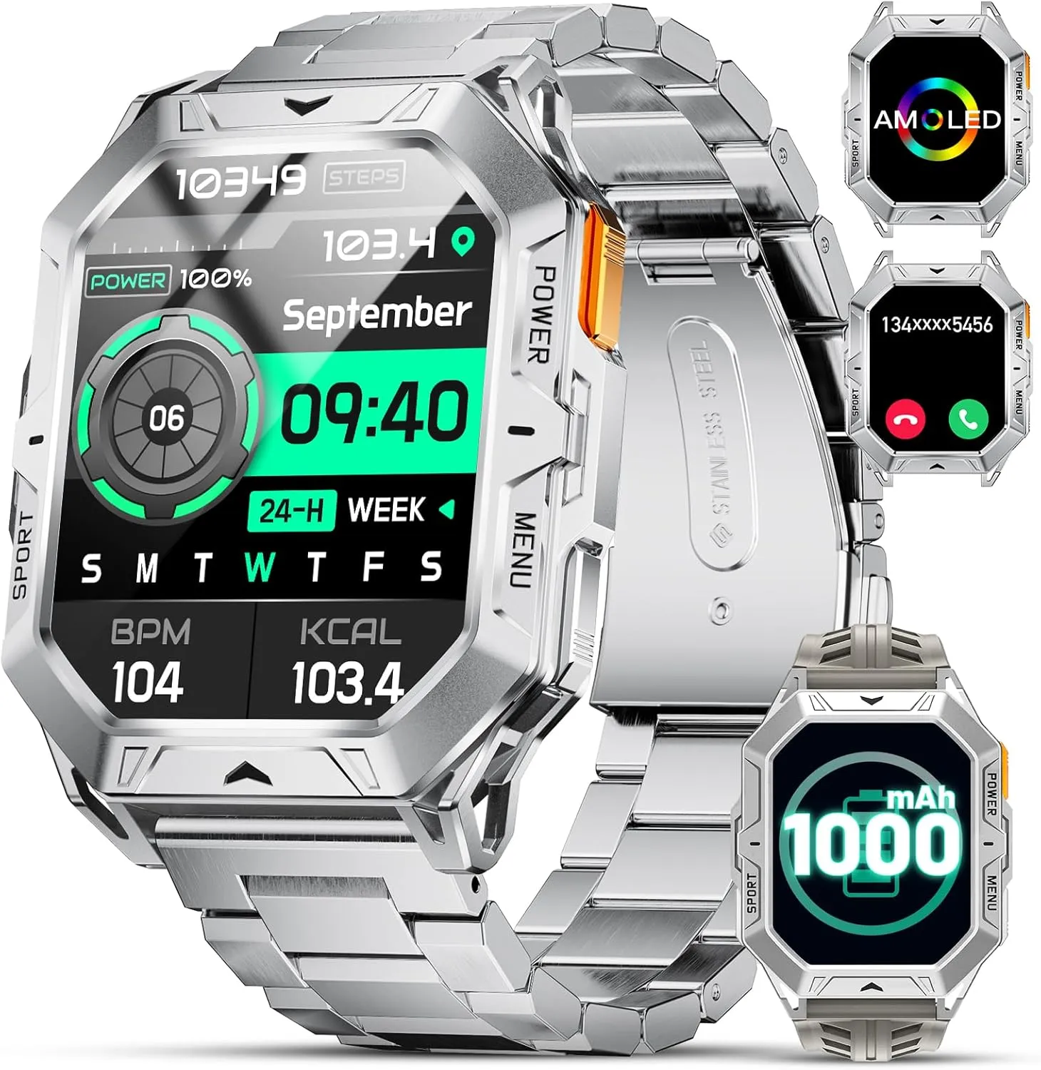LIGE Military Smart Watches for Men(Answer/Make Calls),100-Day Battery Life,2.13" AMOLED Outdoor Sports Smartwatch with Compass,Heart Rate/Sleep Monitor Fitness Tracker for Android iOS,Sliver
