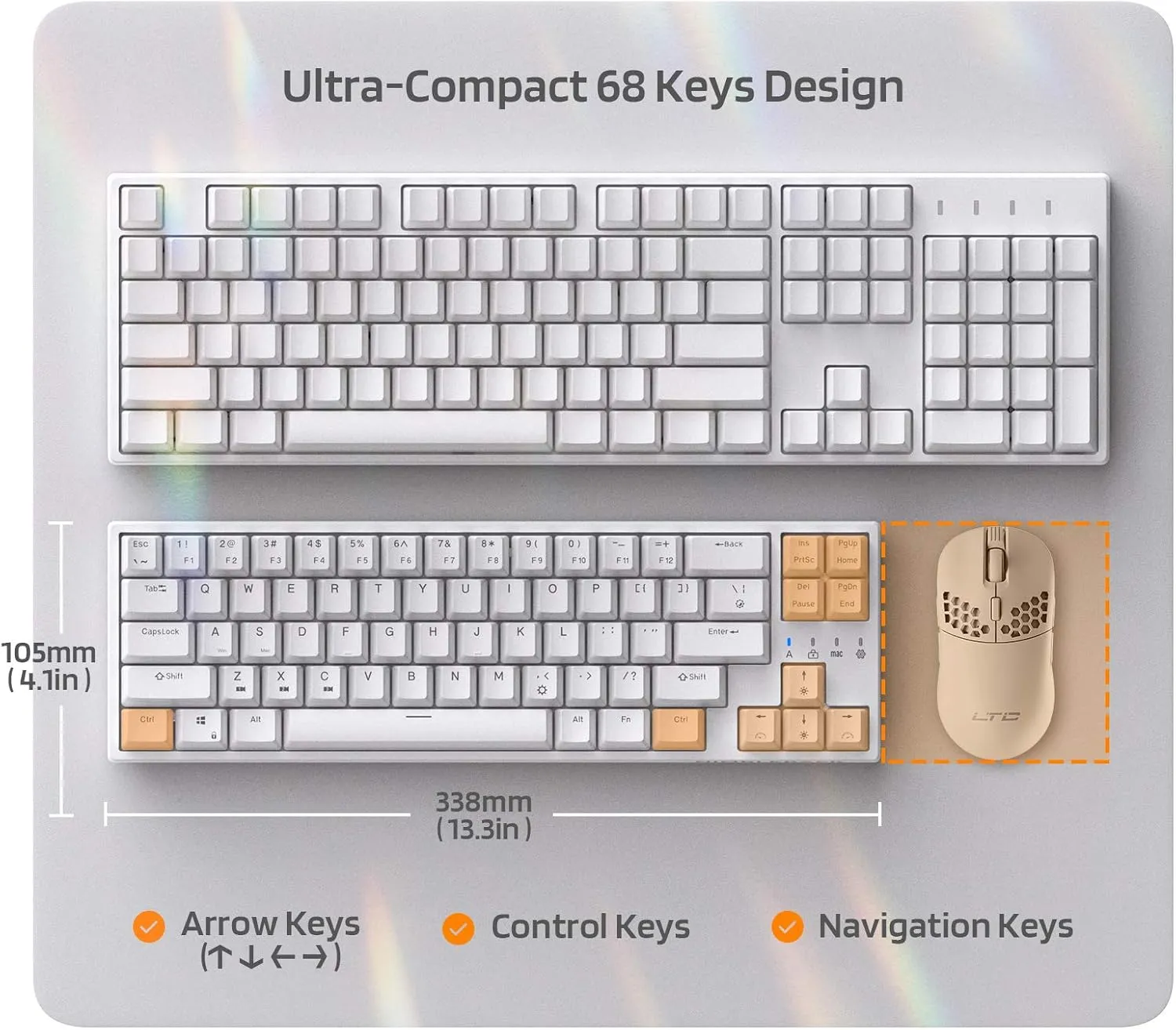 LTC NB681 Nimbleback Wired 65% Mechanical Keyboard, RGB Backlit Ultra-Compact 68 Keys Gaming Keyboard with Hot-Swappable Switch and Stand-Alone Arrow/Control Keys (Hot Swappable Red Switch, White)