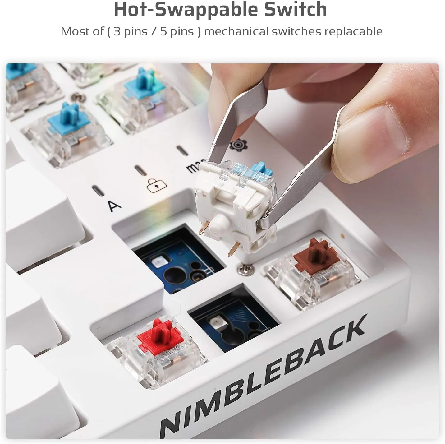 LTC NB681 Nimbleback Wired 65% Mechanical Keyboard, RGB Backlit Ultra-Compact 68 Keys Gaming Keyboard with Hot-Swappable Switch and Stand-Alone Arrow/Control Keys (Hot Swappable Red Switch, White)