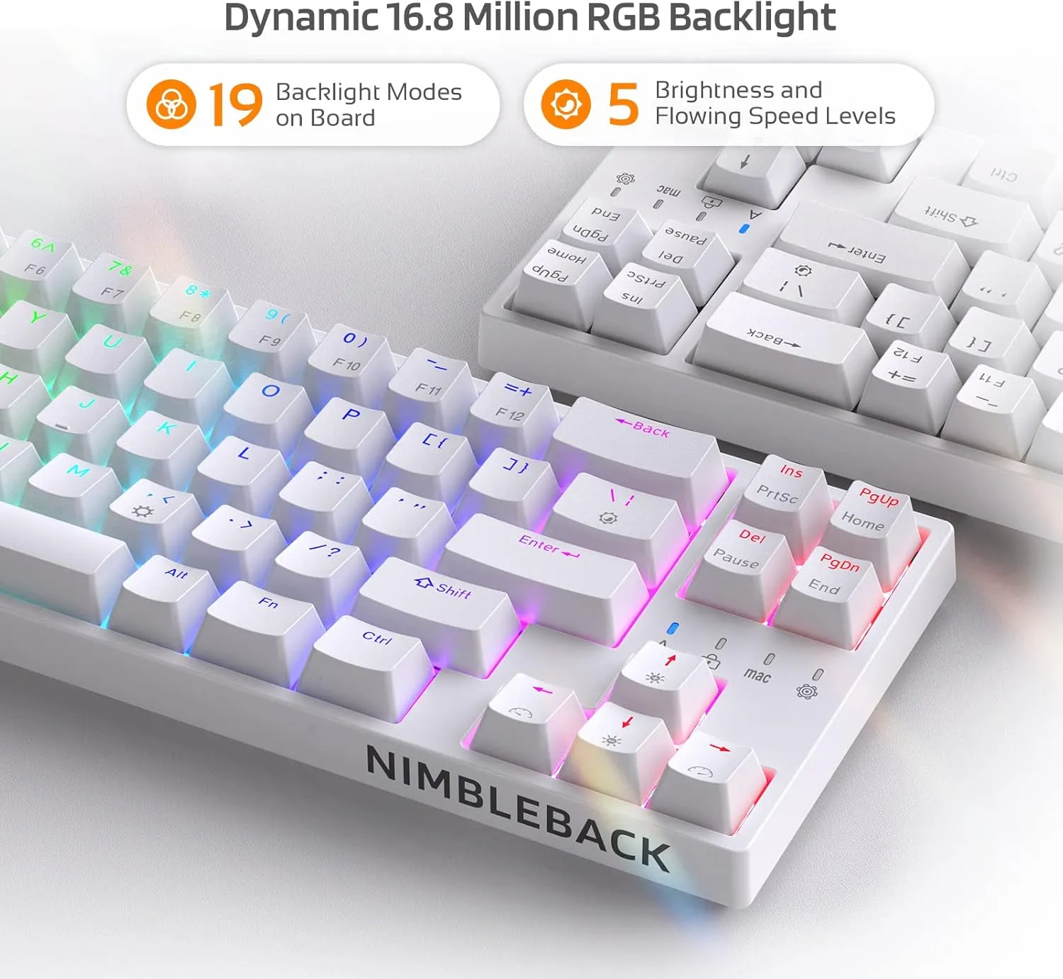 LTC NB681 Nimbleback Wired 65% Mechanical Keyboard, RGB Backlit Ultra-Compact 68 Keys Gaming Keyboard with Hot-Swappable Switch and Stand-Alone Arrow/Control Keys (Hot Swappable Red Switch, White)