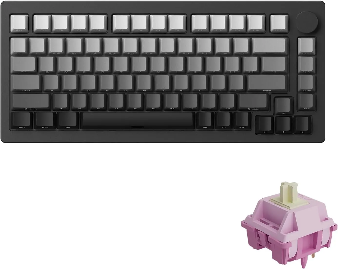M1W V3 Aluminum Mechanical Keyboard 75% RGB Hot-swappable Gaming Keyboard with Knob, 6000 mAH RGB Gradient Black Custom with PBT Double Shot Keycaps Rosewood Switch