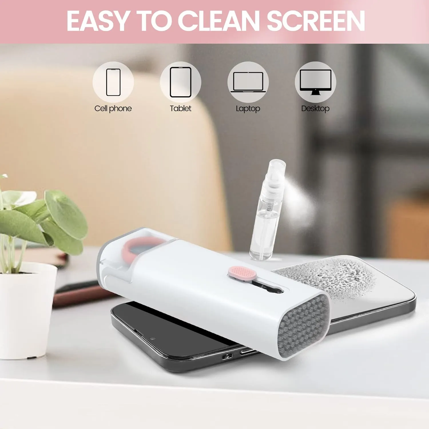 MacBook iPad iPhone Pro Screen Cleaner and Keyboard Tool - AirPod Cleaner - Computer Cleaning Kit (Pink)