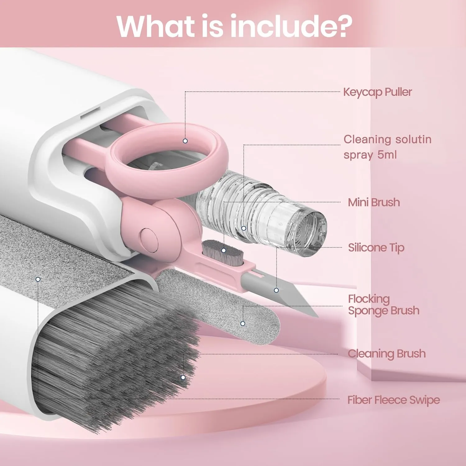 MacBook iPad iPhone Pro Screen Cleaner and Keyboard Tool - AirPod Cleaner - Computer Cleaning Kit (Pink)