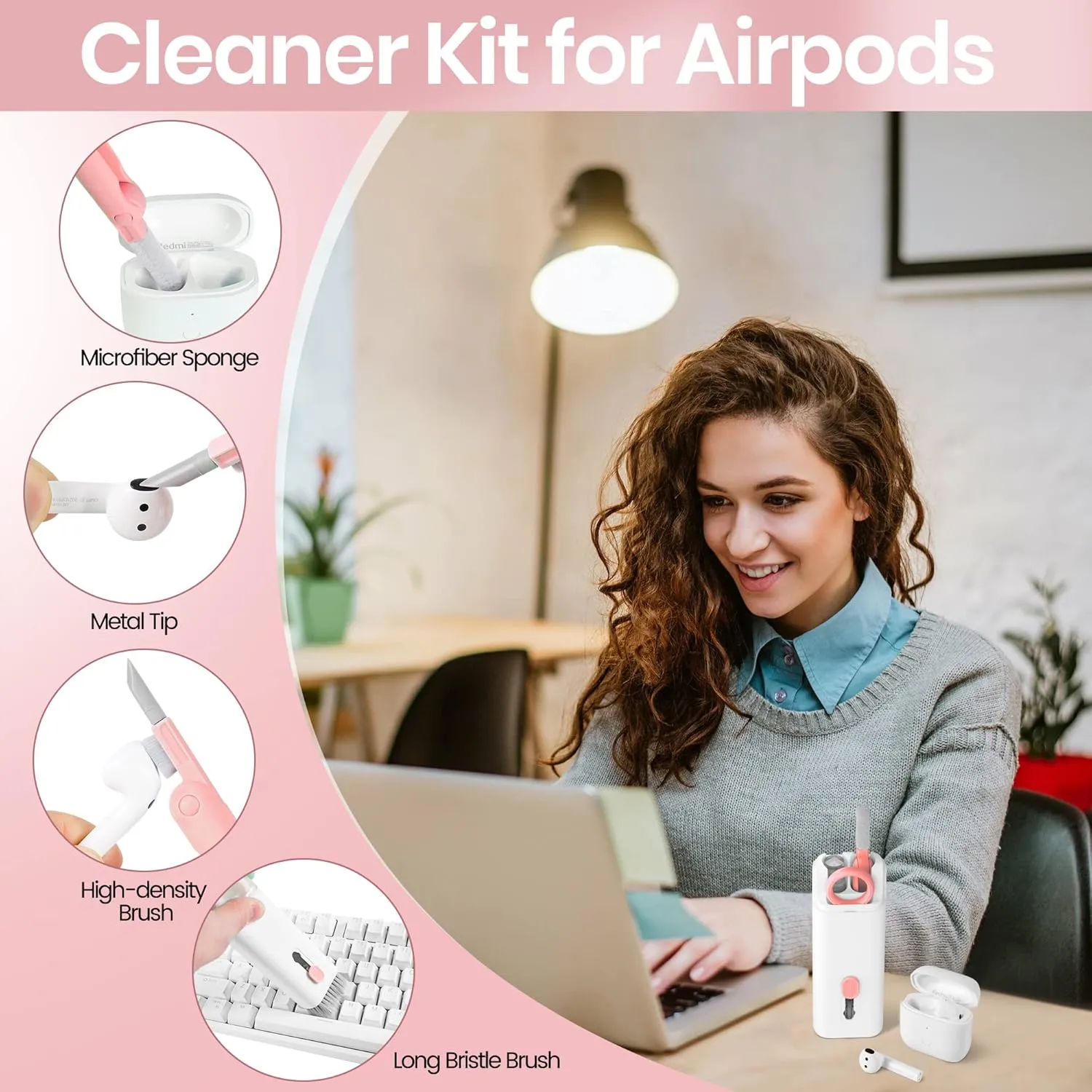 MacBook iPad iPhone Pro Screen Cleaner and Keyboard Tool - AirPod Cleaner - Computer Cleaning Kit (Pink)
