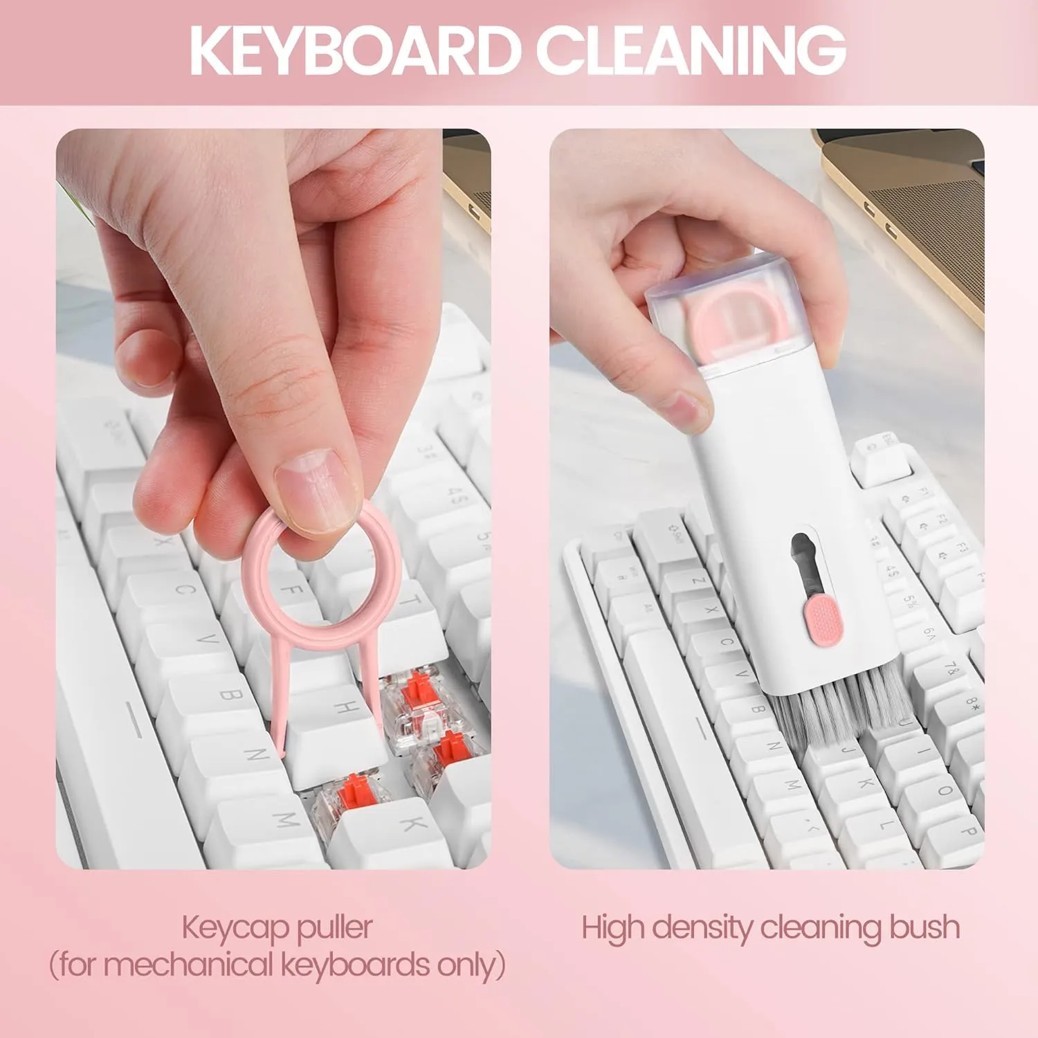 MacBook iPad iPhone Pro Screen Cleaner and Keyboard Tool - AirPod Cleaner - Computer Cleaning Kit (Pink)