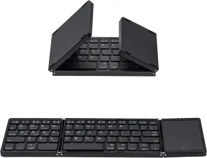 Mcbazel Foldable Wireless Keyboard with Trackpad, BT 5.1 Rechargeable Multi-Device Mini Keyboard for iOS/Android/Windows, Upgraded Version for Tablet Laptop and PC  Black