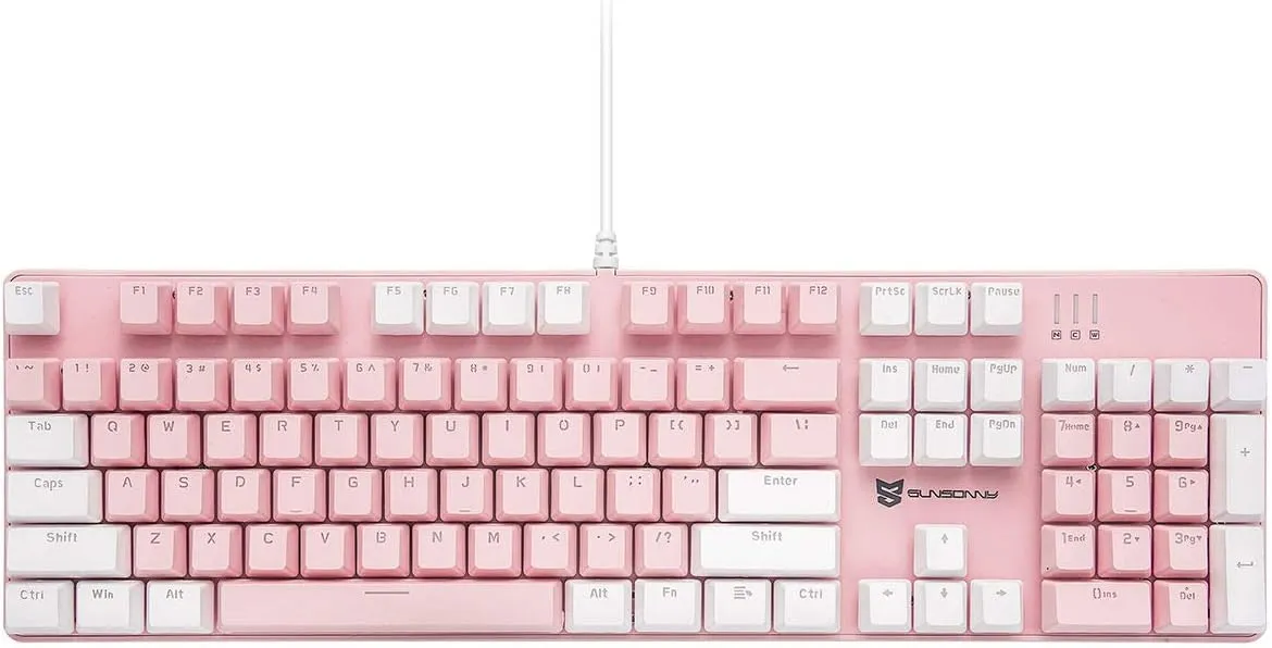 Mechanical Keyboard Gaming Keyboard | Blue Switch, Pink & White Color, White Backlit Keyboard | 104 Keys US Layout | Wired Gaming Keyboard | Hot Swappable Mechanical Keyboard | PC Keyboard