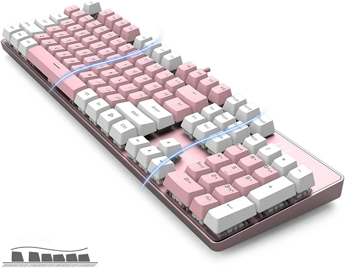 Mechanical Keyboard Gaming Keyboard | Blue Switch, Pink & White Color, White Backlit Keyboard | 104 Keys US Layout | Wired Gaming Keyboard | Hot Swappable Mechanical Keyboard | PC Keyboard