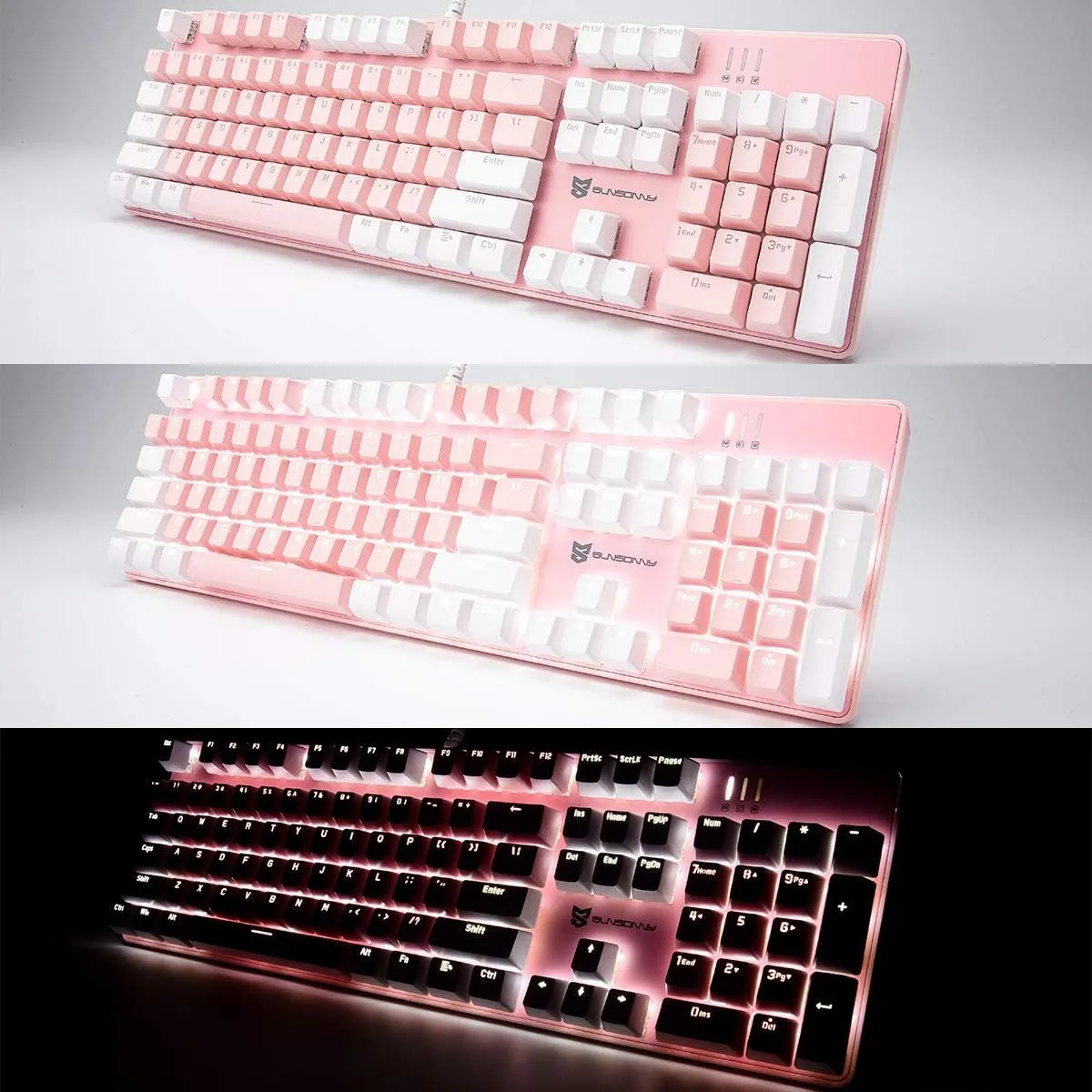 Mechanical Keyboard Gaming Keyboard | Blue Switch, Pink & White Color, White Backlit Keyboard | 104 Keys US Layout | Wired Gaming Keyboard | Hot Swappable Mechanical Keyboard | PC Keyboard