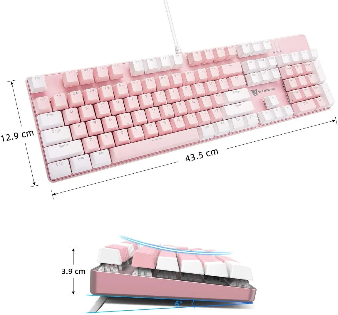 Mechanical Keyboard Gaming Keyboard | Blue Switch, Pink & White Color, White Backlit Keyboard | 104 Keys US Layout | Wired Gaming Keyboard | Hot Swappable Mechanical Keyboard | PC Keyboard