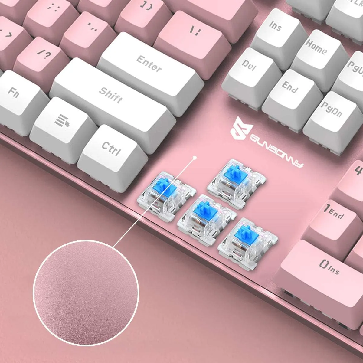 Mechanical Keyboard Gaming Keyboard | Blue Switch, Pink & White Color, White Backlit Keyboard | 104 Keys US Layout | Wired Gaming Keyboard | Hot Swappable Mechanical Keyboard | PC Keyboard